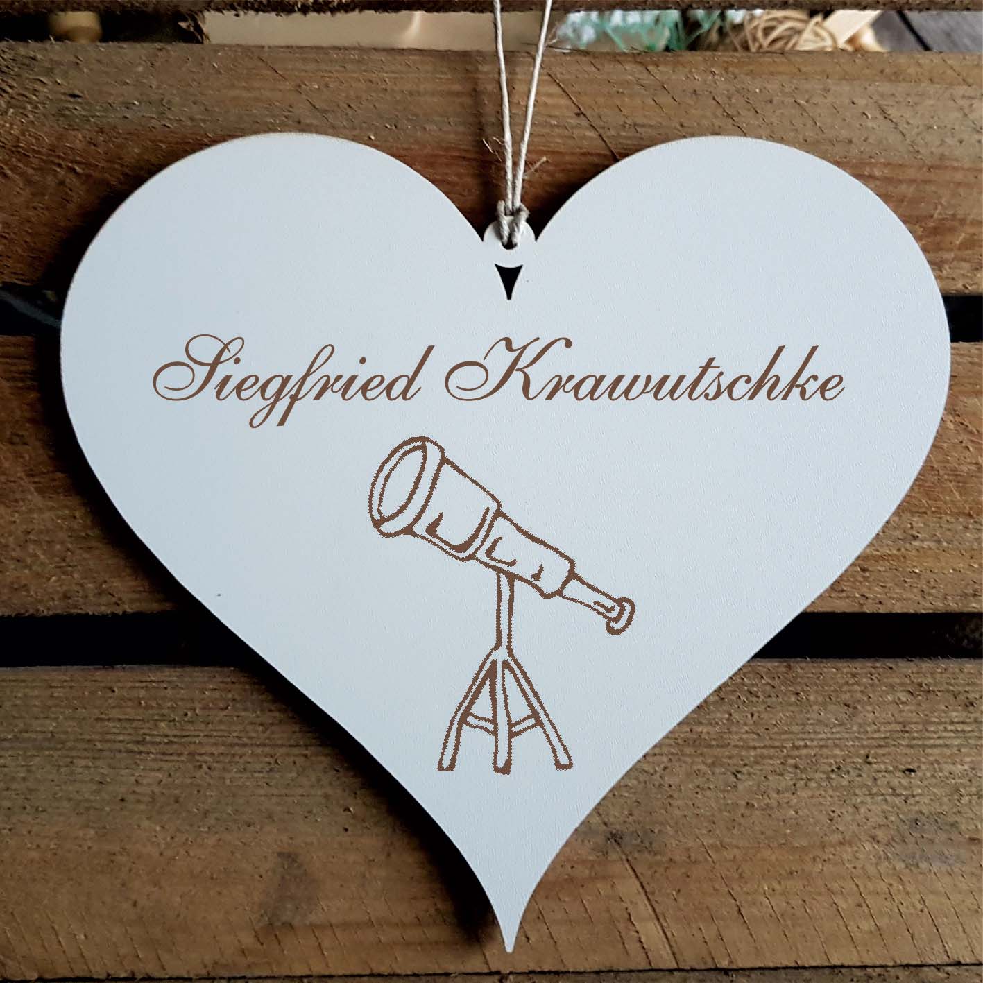 Herz Schild « Fernrohr Astronomie » mit Namen - Türschild zum Anhängen