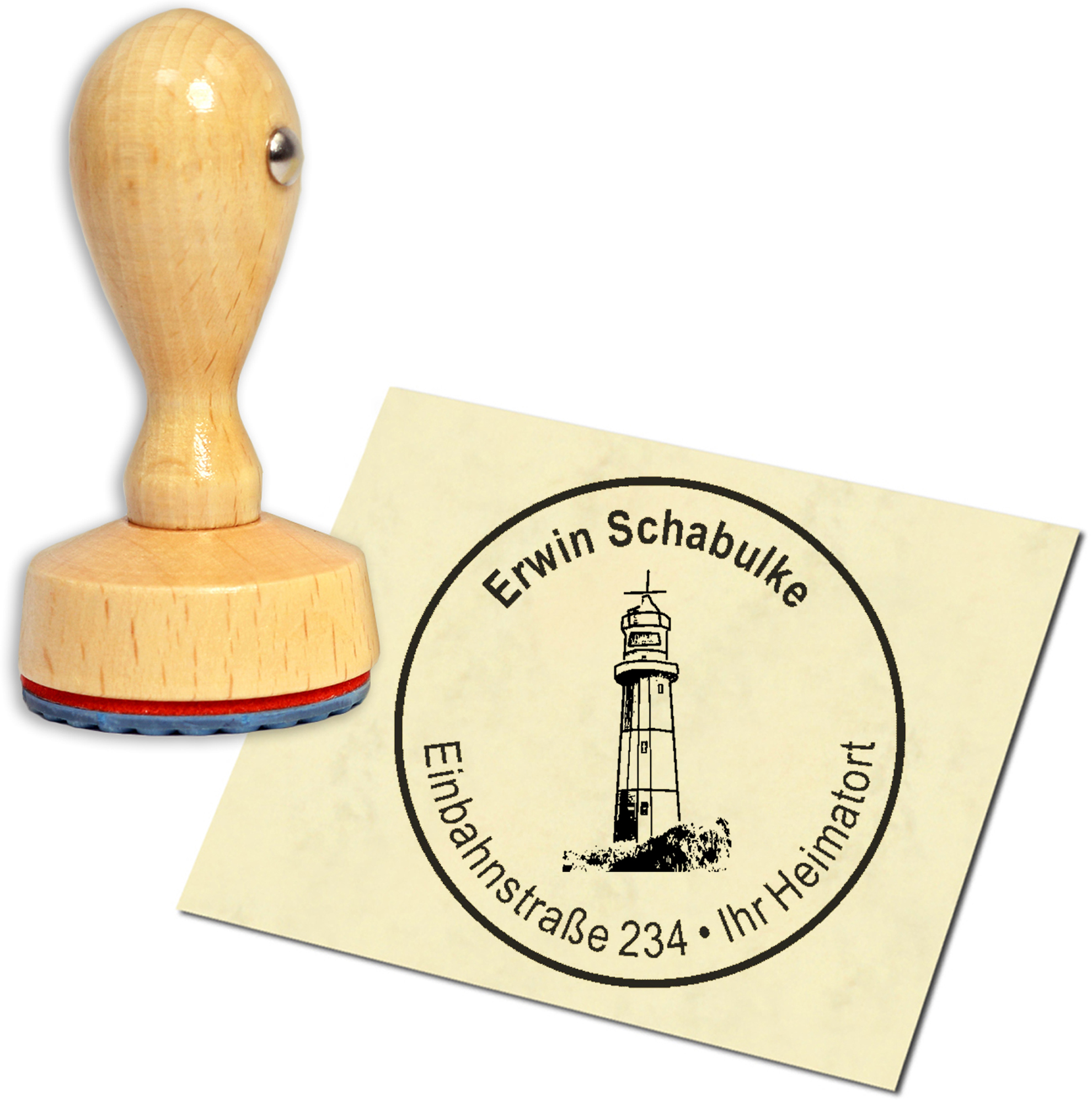 Stempel Adressstempel Holzstempel - Insel Borkum Leuchtturm - rund 40mm