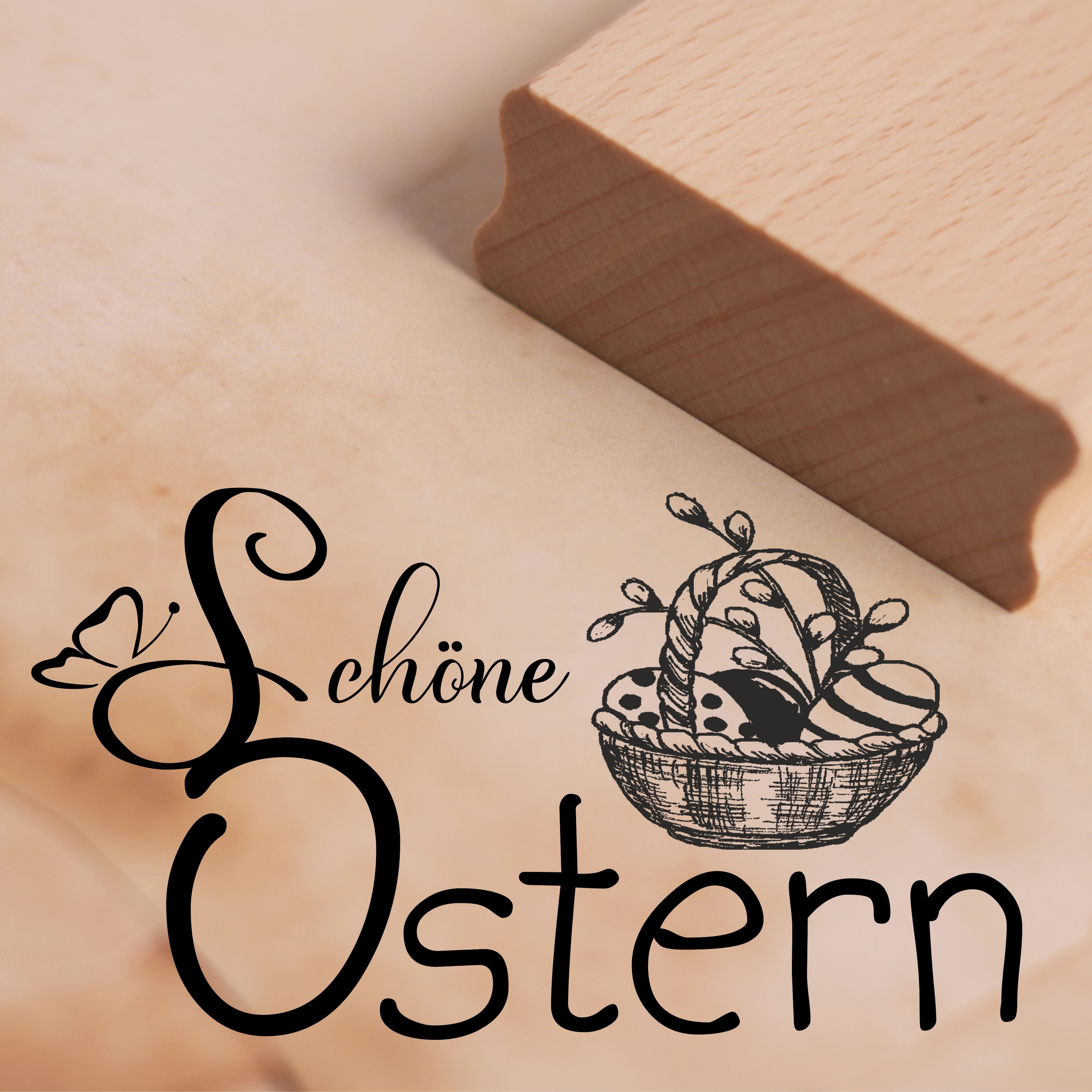 Motivstempel Schöne Ostern Stempel Osterkorb Ostereier 68 x 38 mm