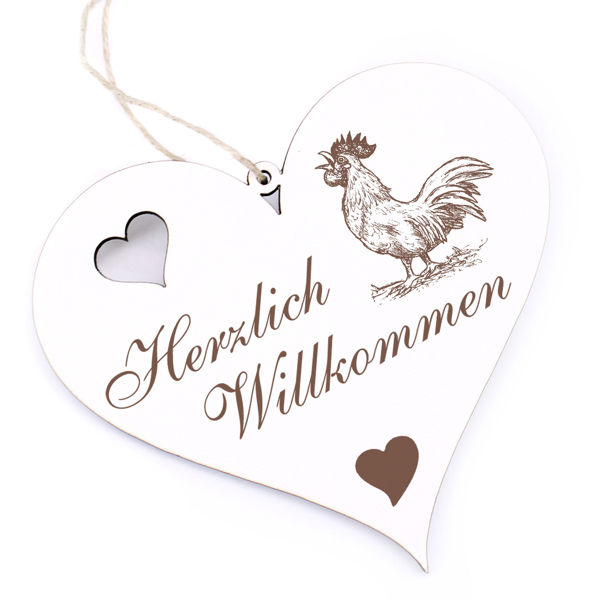 Herzlich Willkommen Schild - Hahn - Deko Herz Holz
