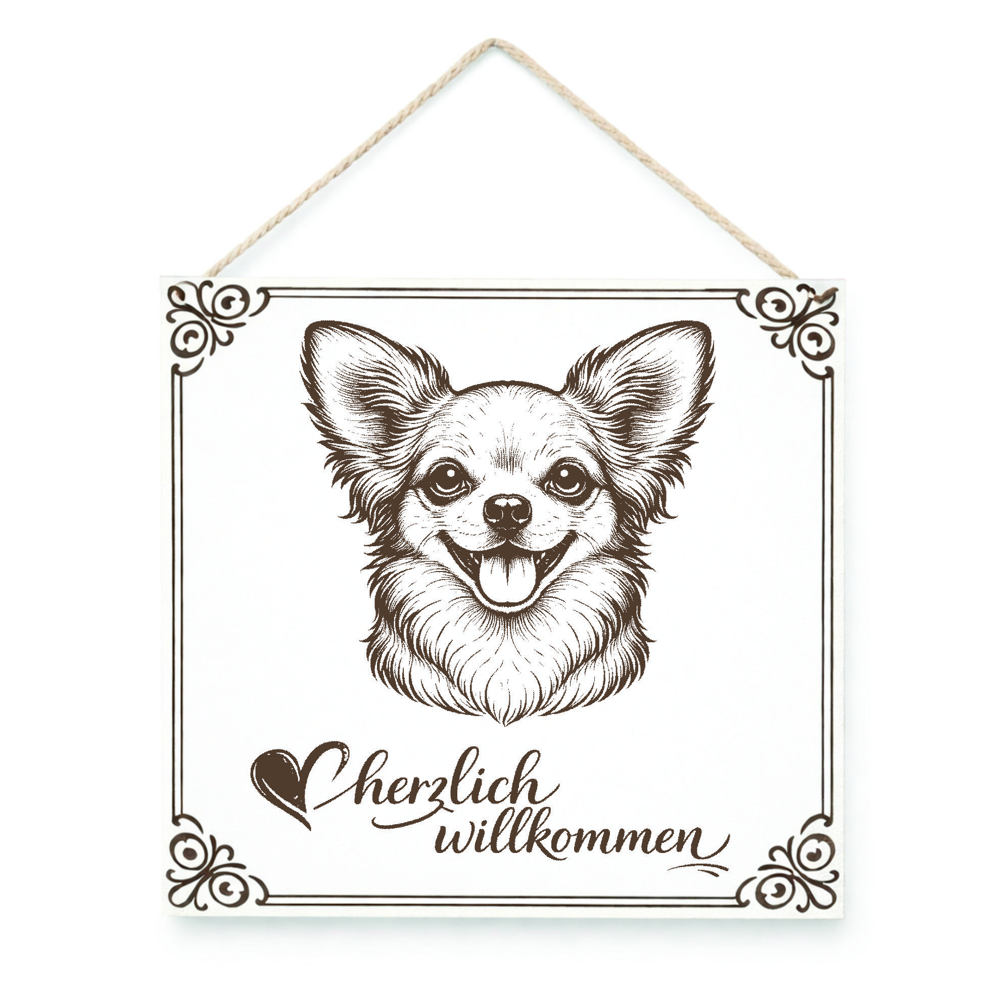 Hund Willkommensschild Chihuahua – Türschild Herzlich Willkommen  – Dekoschild Haustür 15×15 cm