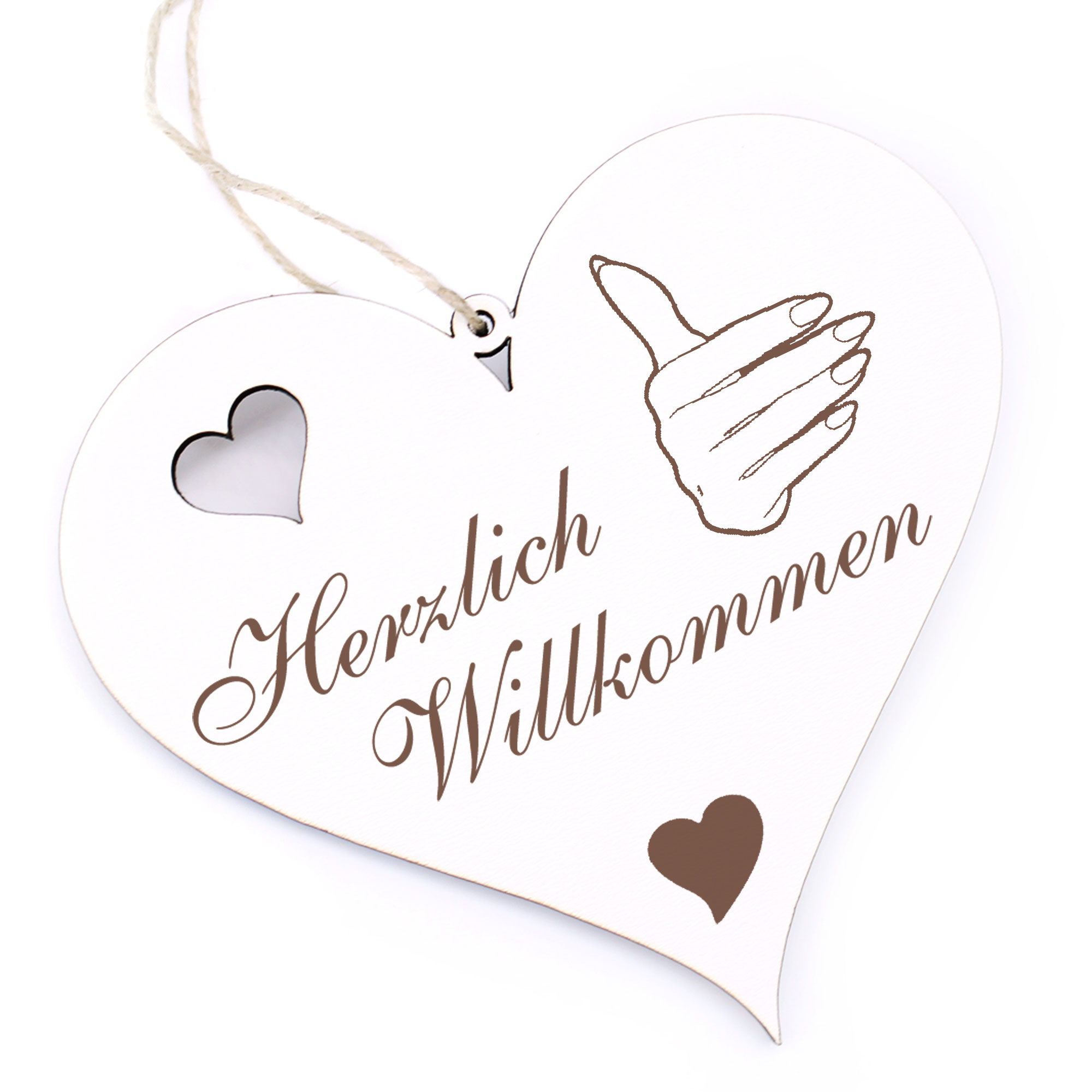 Herzlich Willkommen Schild - Hand - Deko Herz Holz