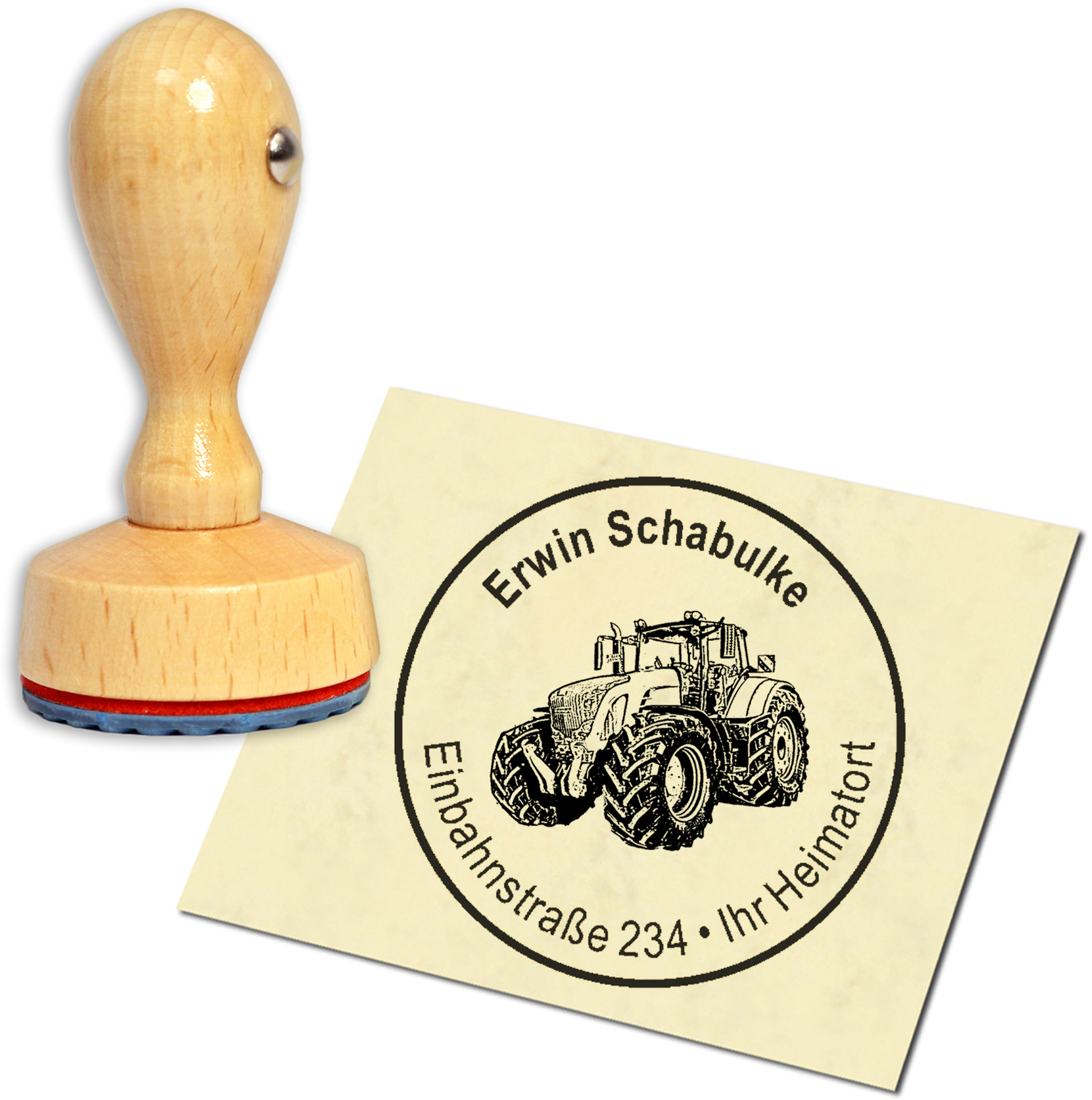 Stempel Adressstempel Holzstempel - Traktor - rund 40mm