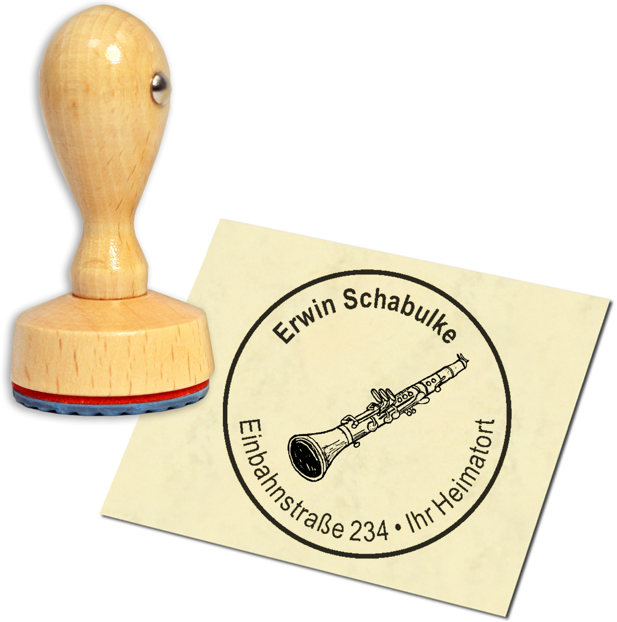 Stempel Adressstempel Holzstempel - Klarinette - rund 40mm