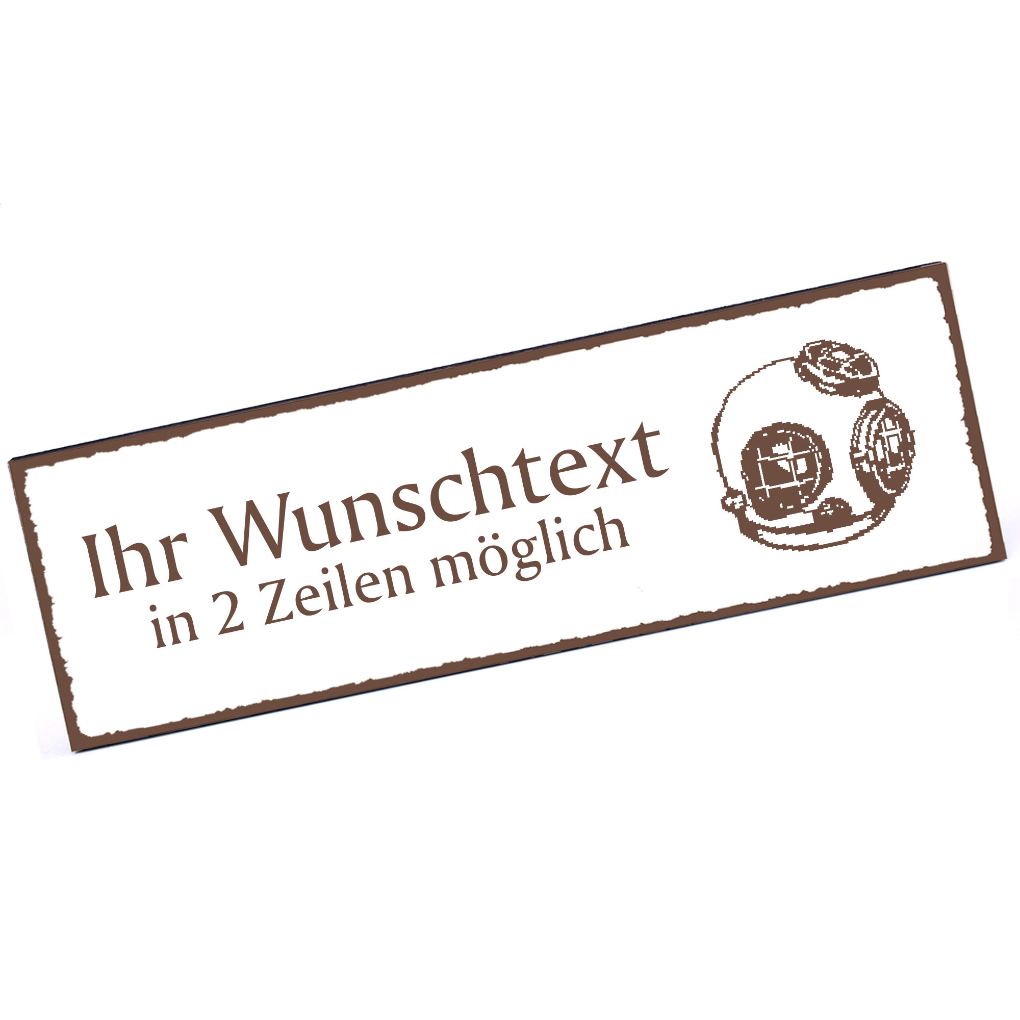Türschild Taucherhelm  Namensschild personalisiert mit Gravur - 150mm x 50mm - selbstklebend