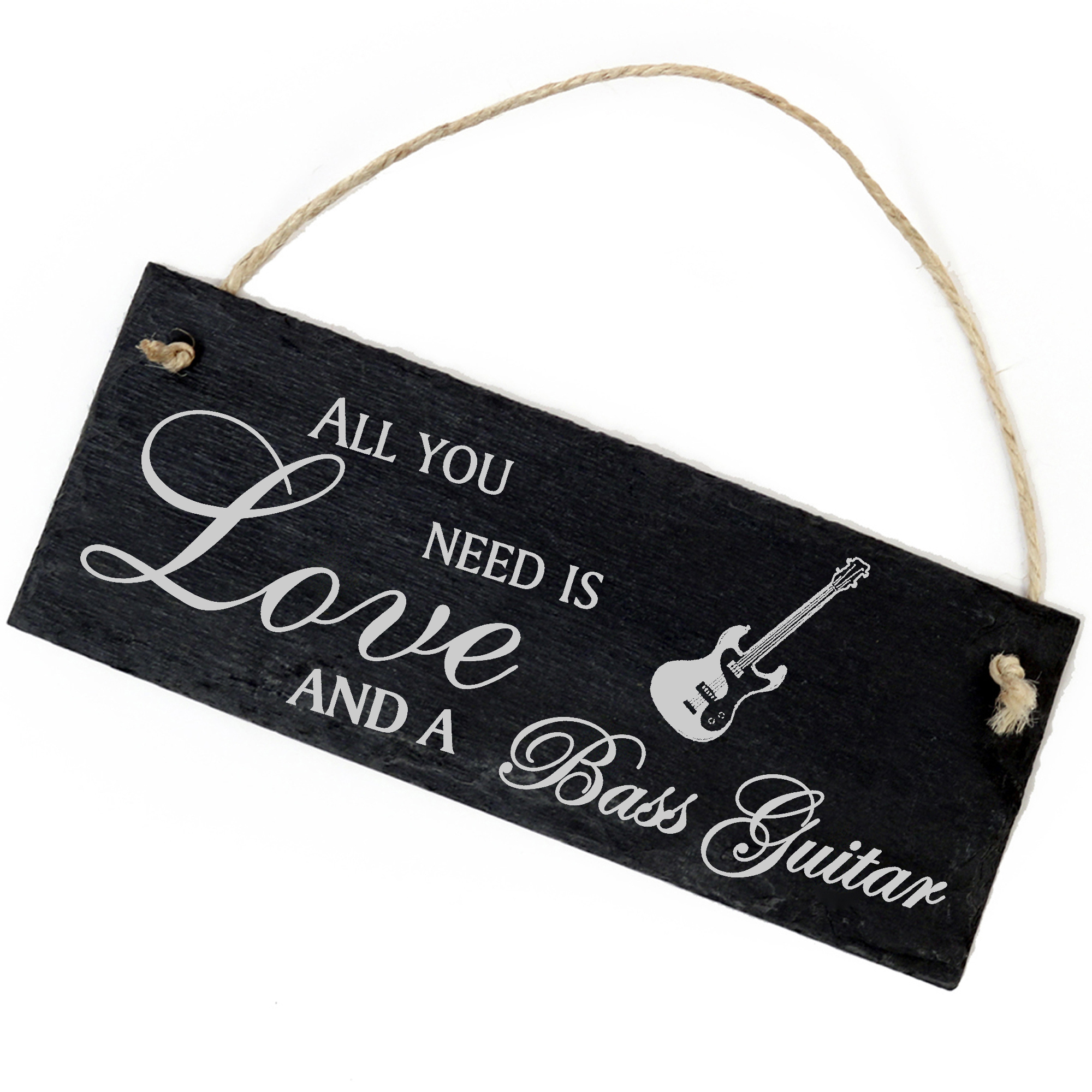 Schiefertafel Deko Bassgitarre Schild 22 x 8 cm - All you need is Love and a Bass Guitar