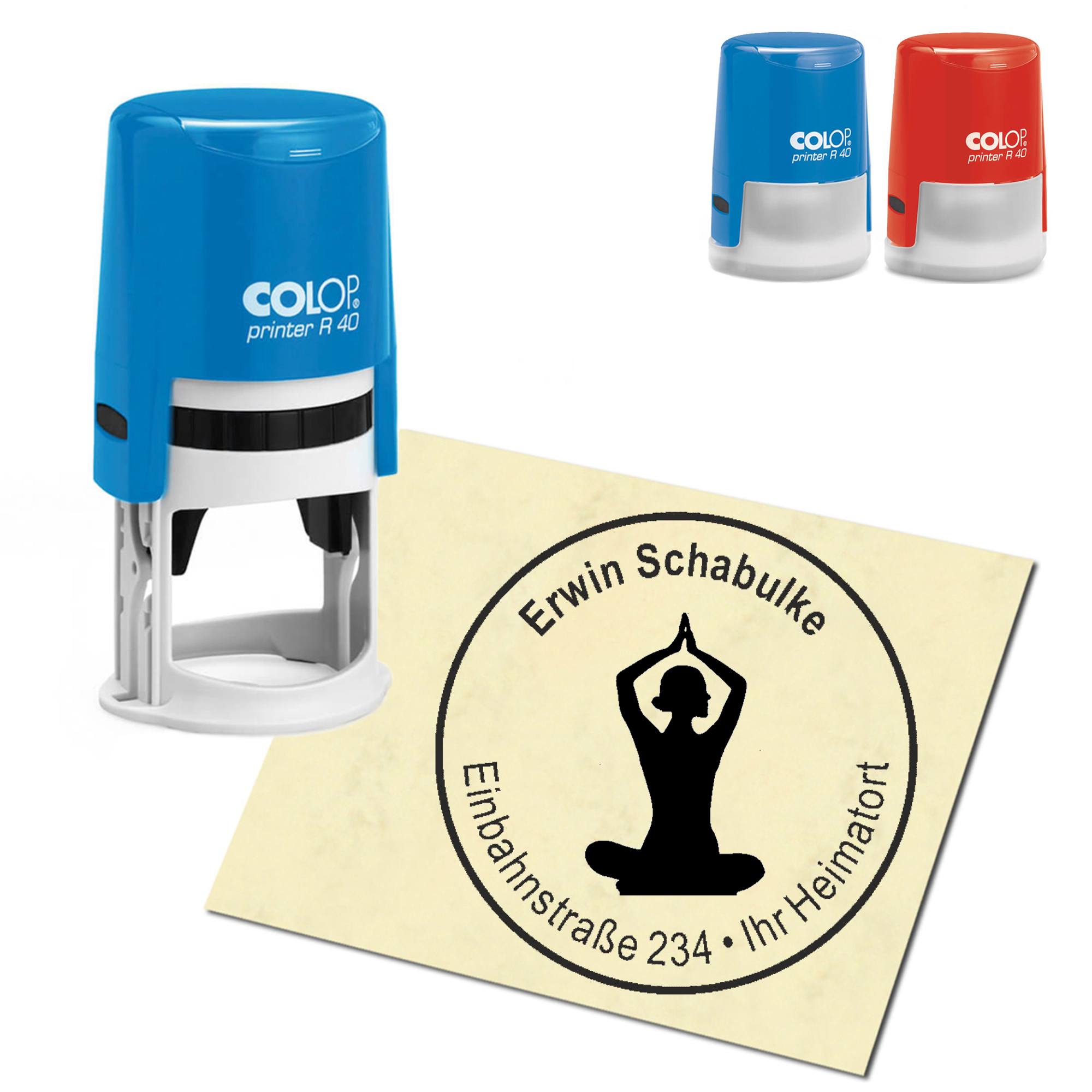 Stempel Adressstempel personalisiert - Yoga - rund &empty; 40mm