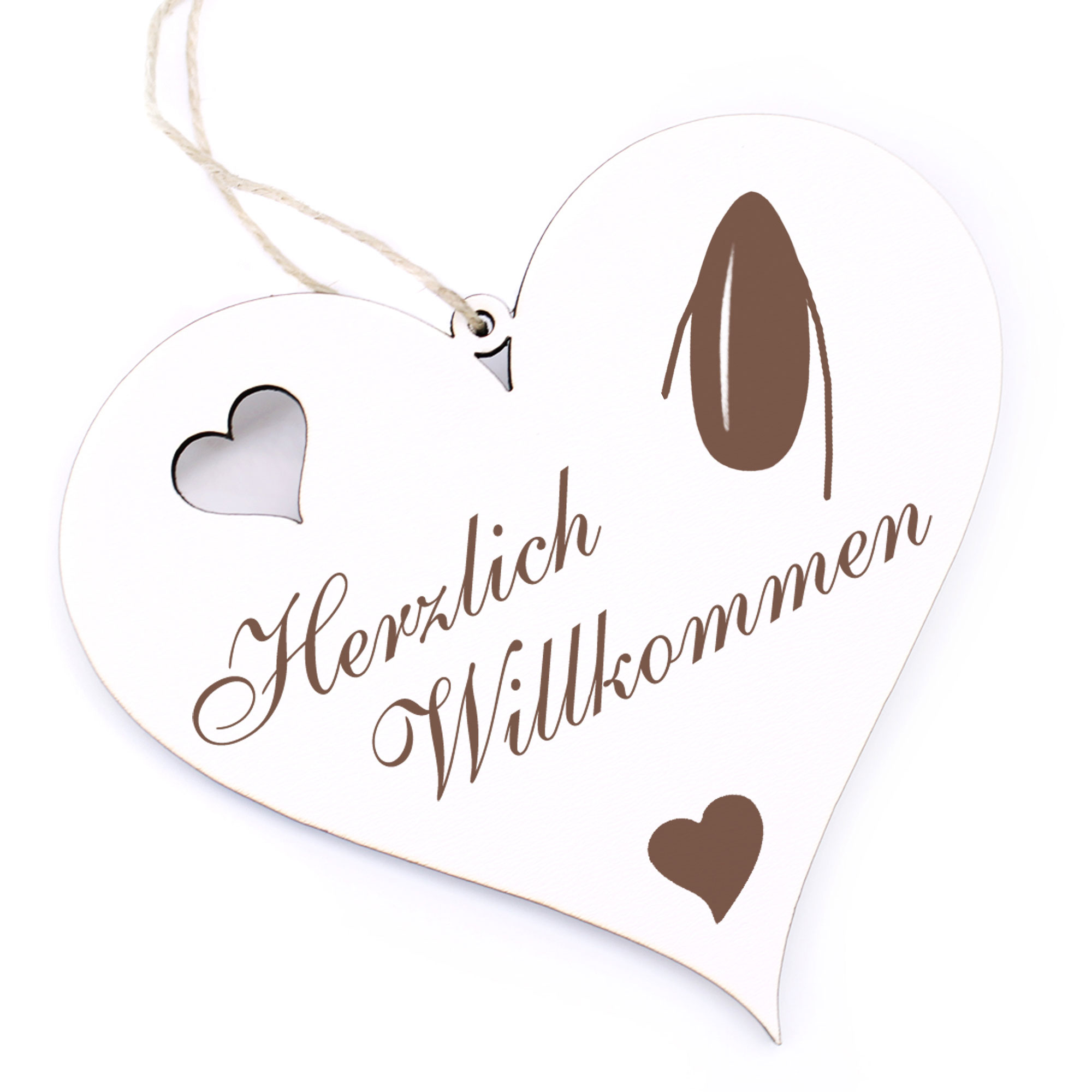 Herzlich Willkommen Schild - Fingernagel - Deko Herz Holz
