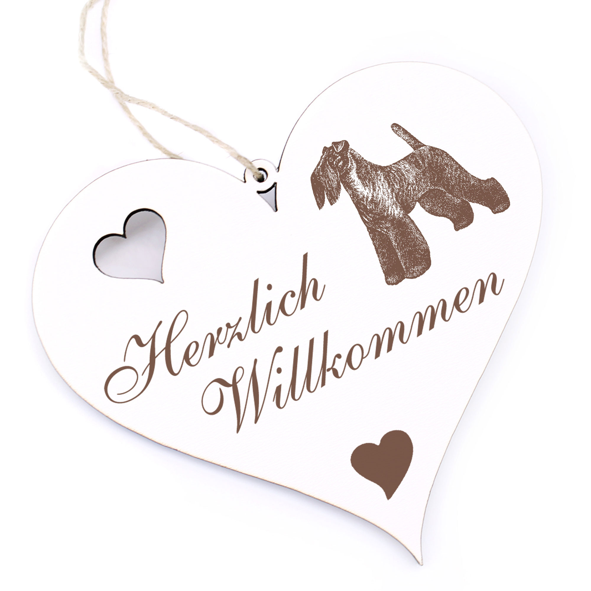Herzlich Willkommen Schild - Kerry Blue Terrier - Deko Herz Holz