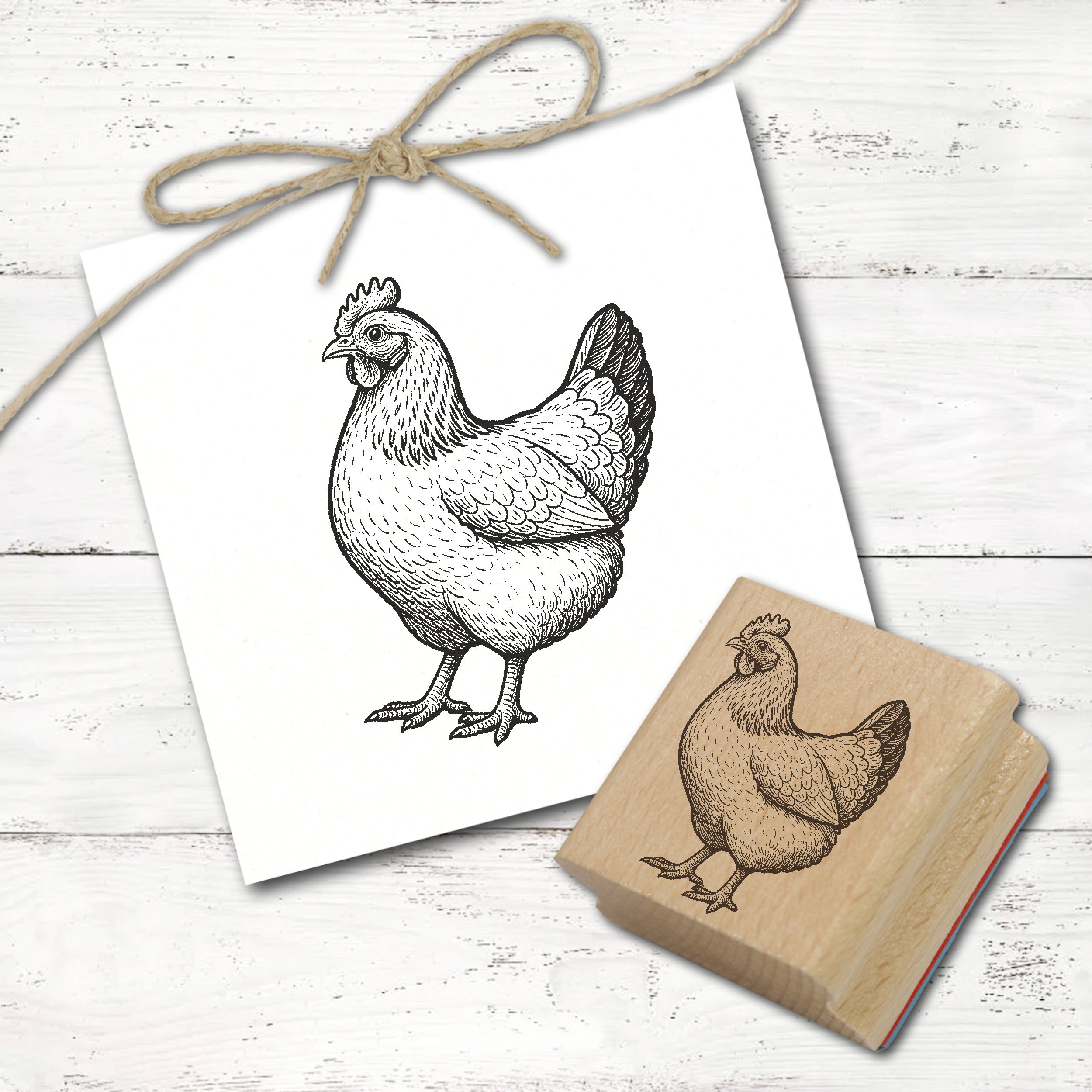 Motivstempel Sussex Huhn - 3 Größen wählbar - Hühner Stempel Holzstempel