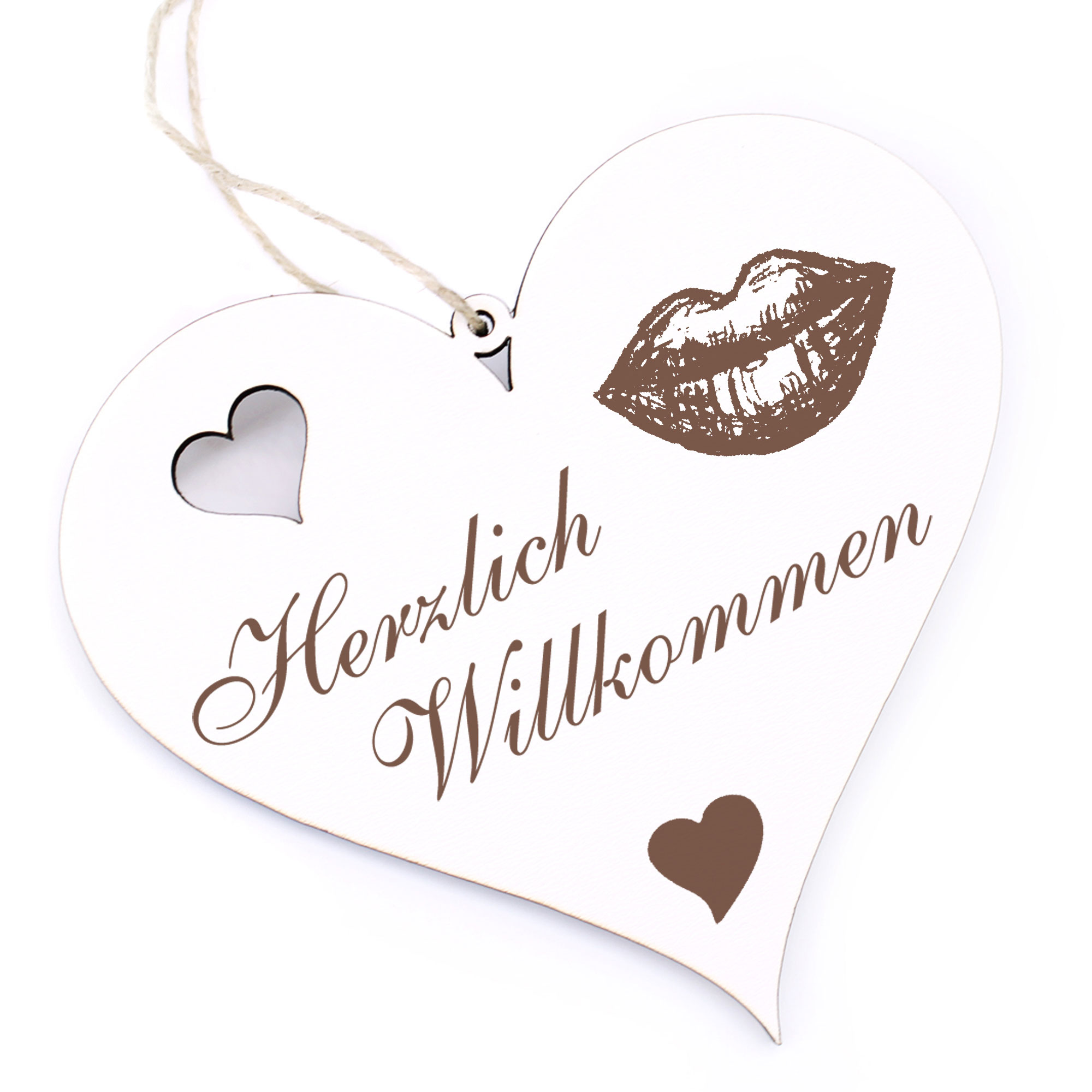 Herzlich Willkommen Schild - Mund - Deko Herz Holz