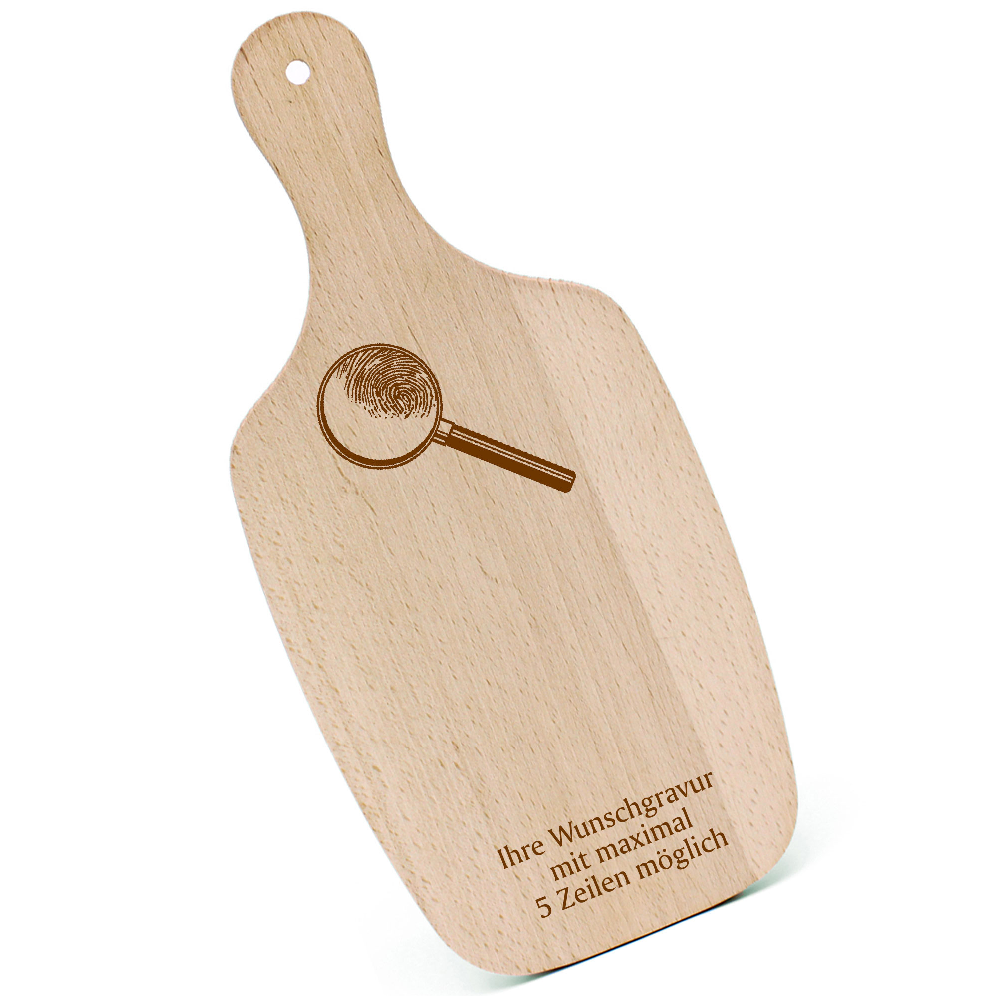 Schneidebrett Frühstücksbrettchen - Lupe - mit Griff 330x150mm