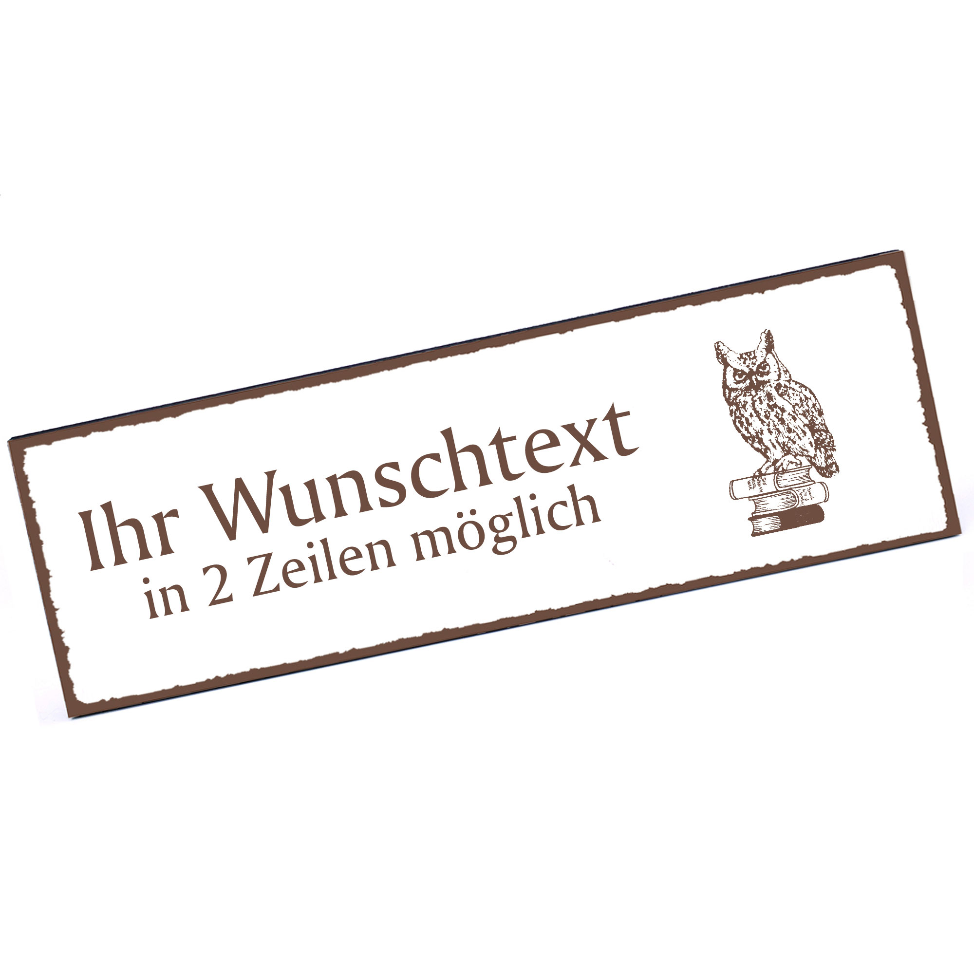 Türschild Eule auf Buch  Namensschild personalisiert mit Gravur - 150mm x 50mm - selbstklebend