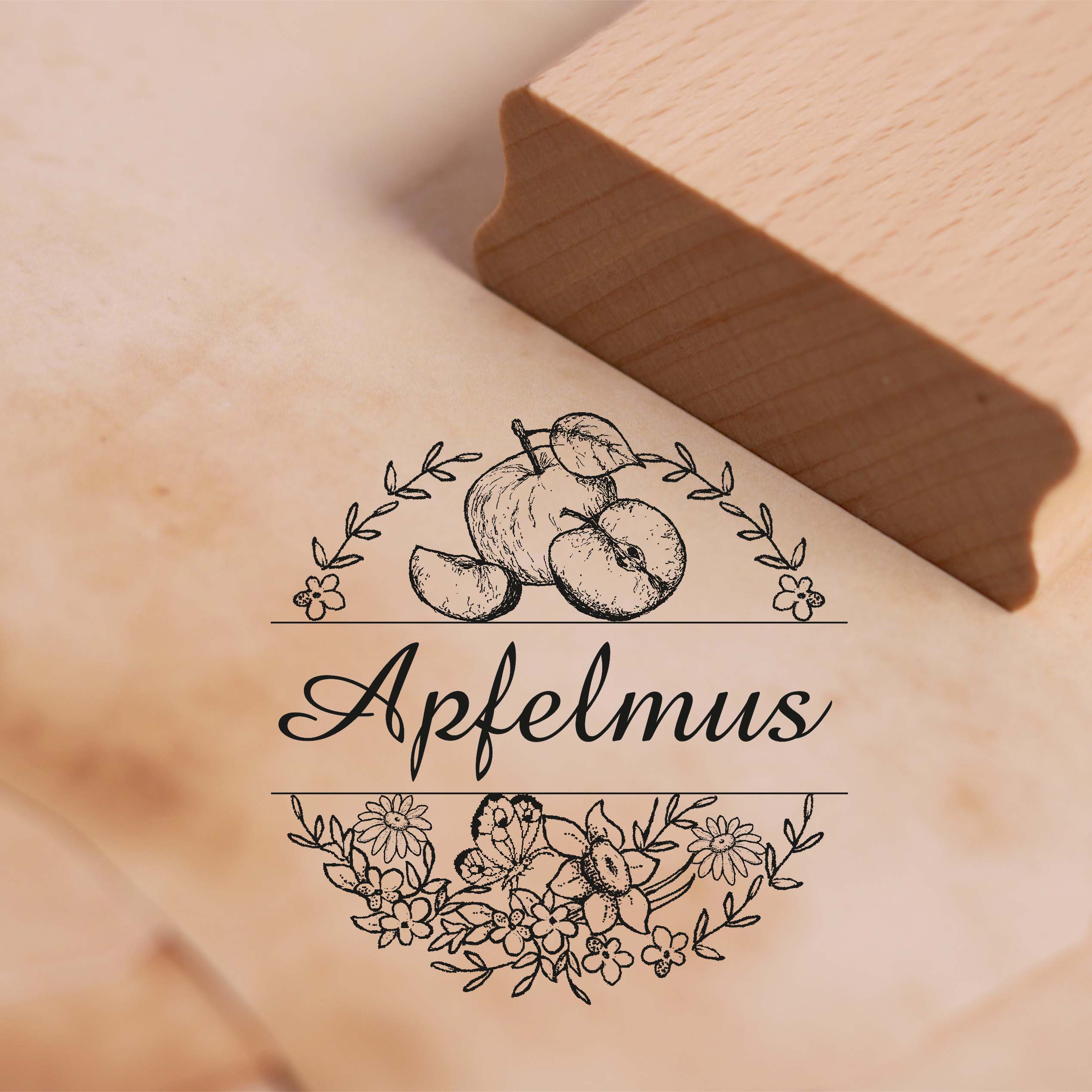 Motivstempel Apfelmus Etikett - Vintage Kranz Stempel Apfel 66 x 68 mm