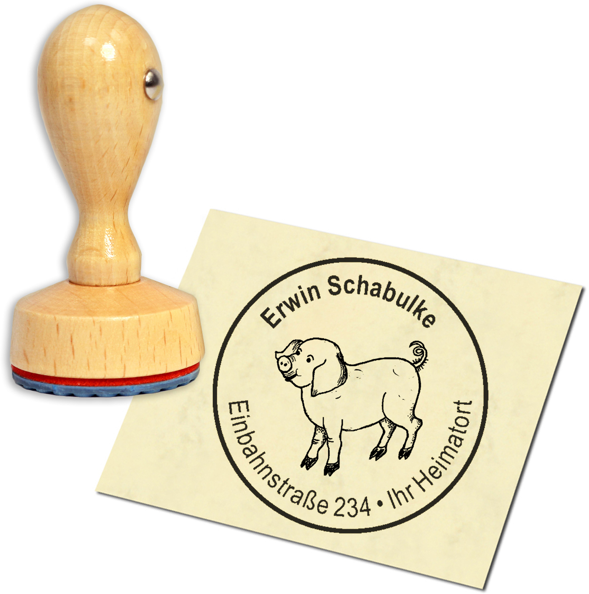 Stempel Adressstempel Holzstempel - Ferkel - rund 40mm