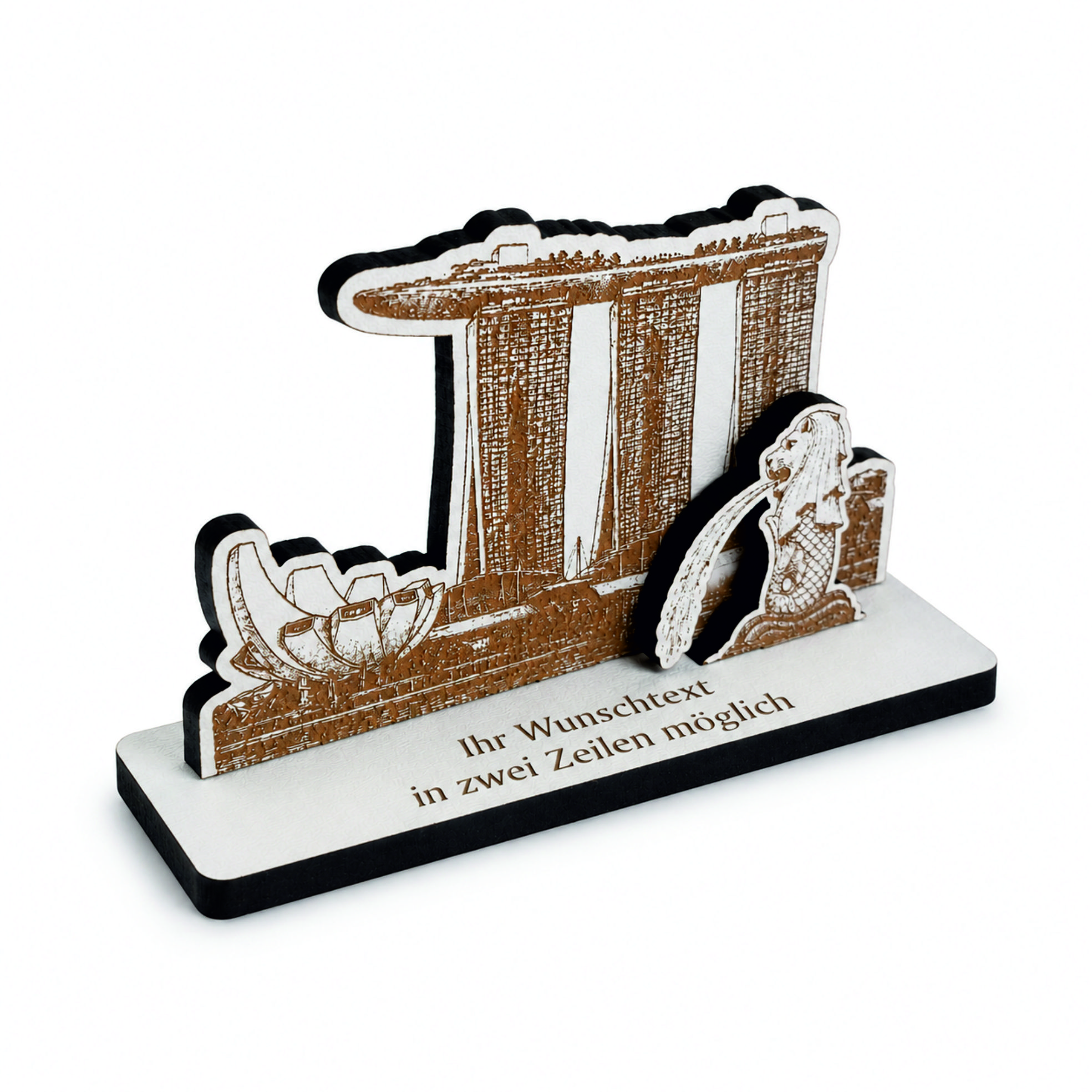 Reisegutschein Singapur Marina Bay Sands Merlion personalisiert - Schild für Geld Gutschein - 11 x 5,5 cm