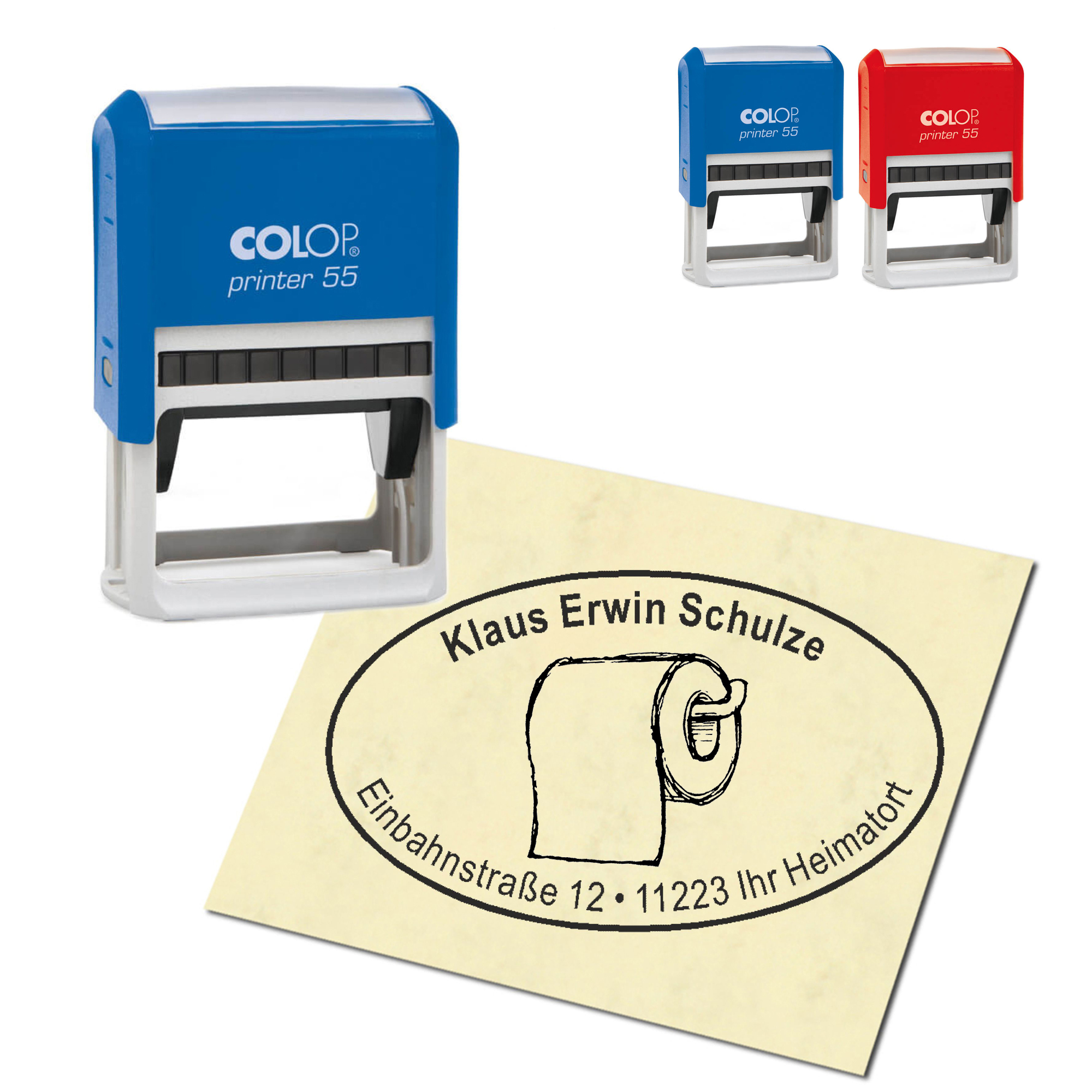 Adressstempel personalisiert Stempel - Klopapier - oval 59 x 39 mm