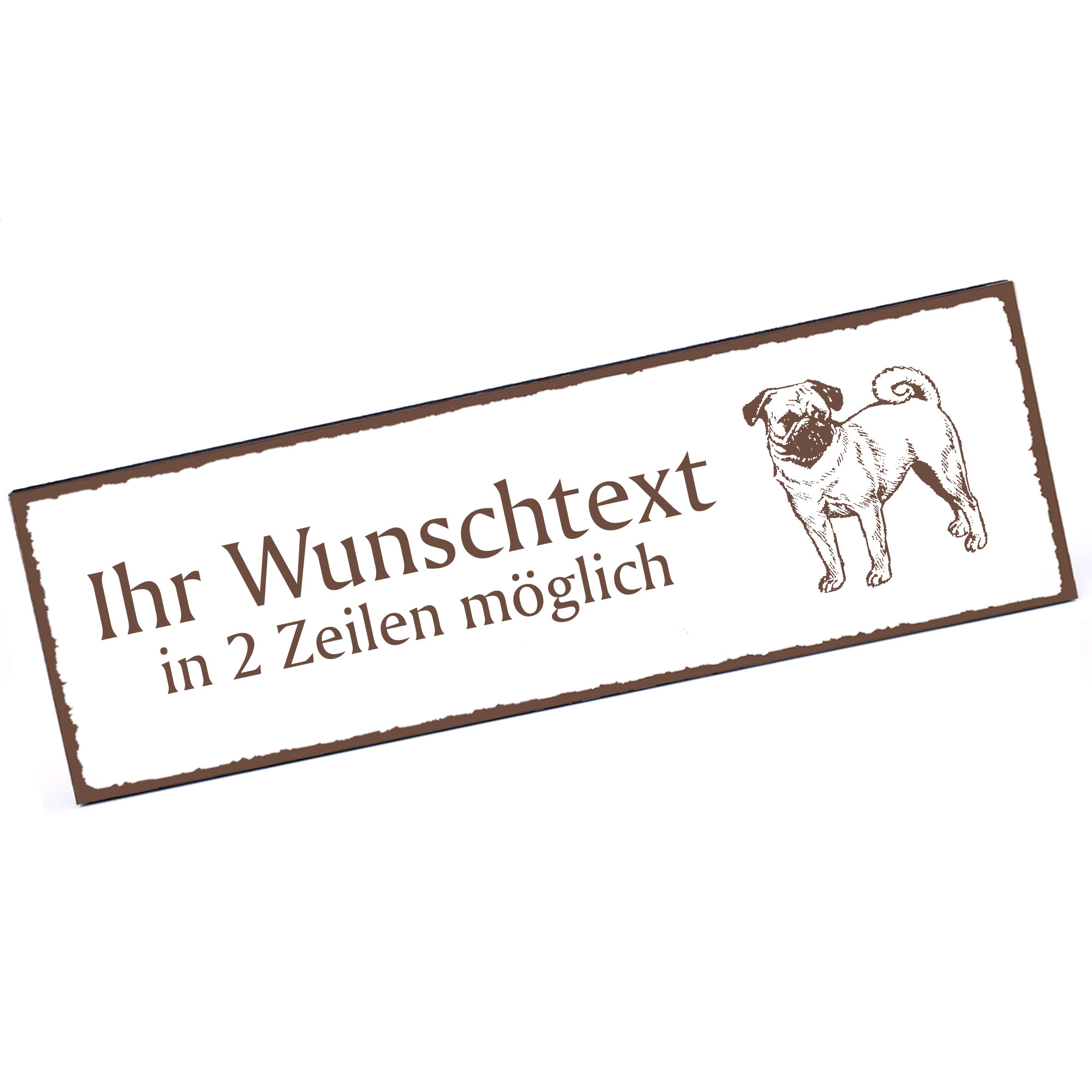 Türschild Mops  Namensschild personalisiert mit Gravur - 150mm x 50mm - selbstklebend
