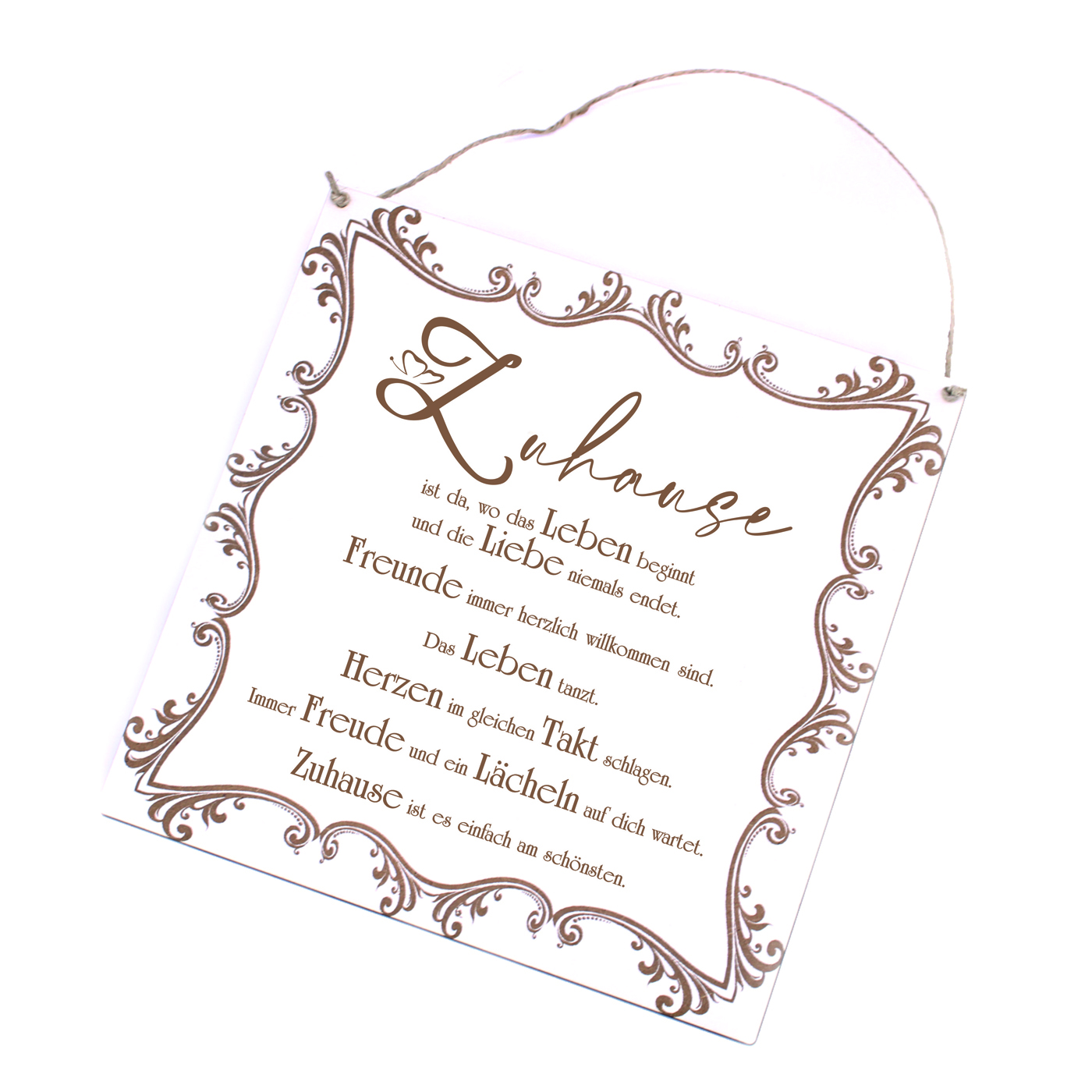 Schild Zuhause Spruch - Vintage Dekoschild - Geschenk zum Einzug - 20 x 20 cm