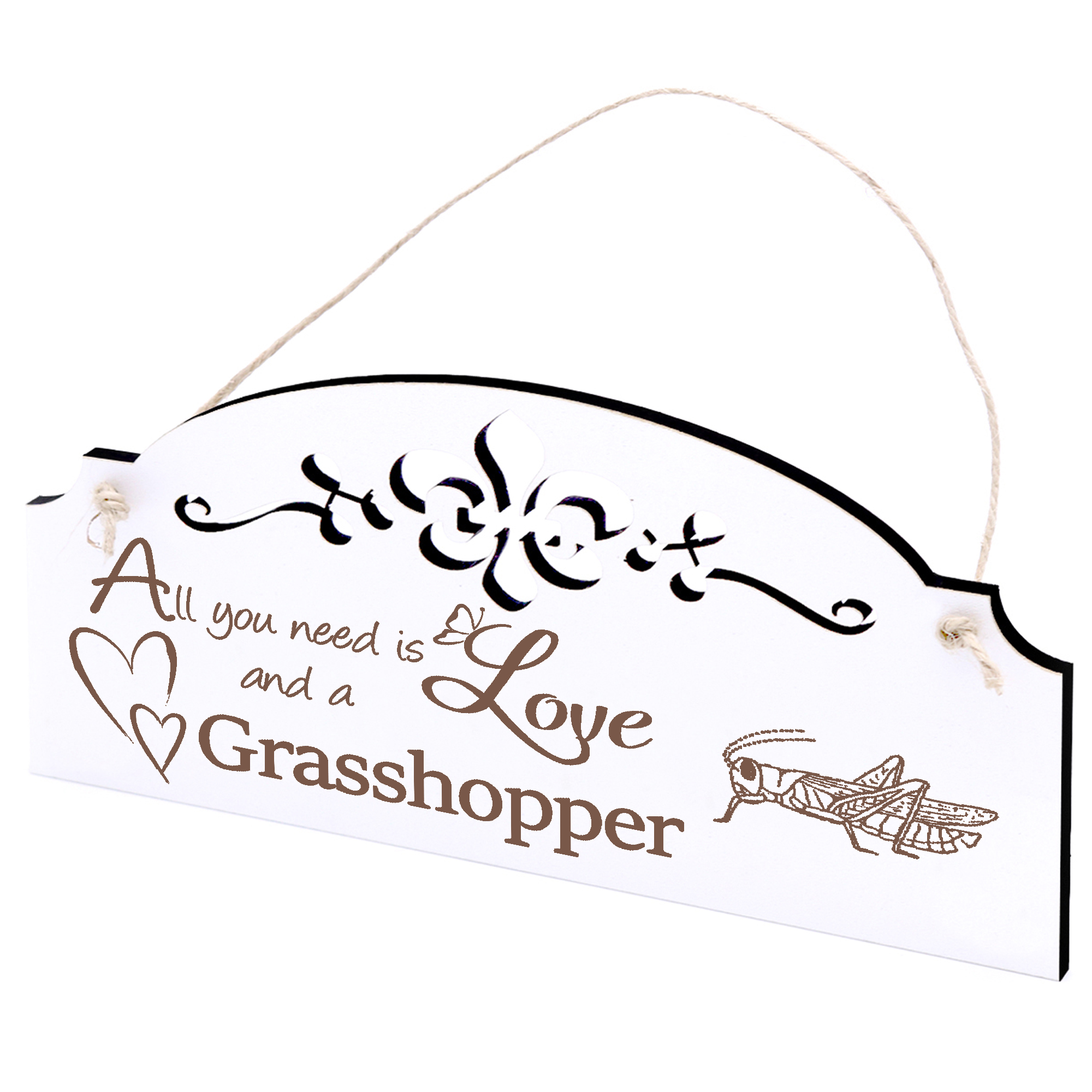 Schild Heuschrecke Deko 20x10cm - All you need is Love and a Grasshopper - Holz