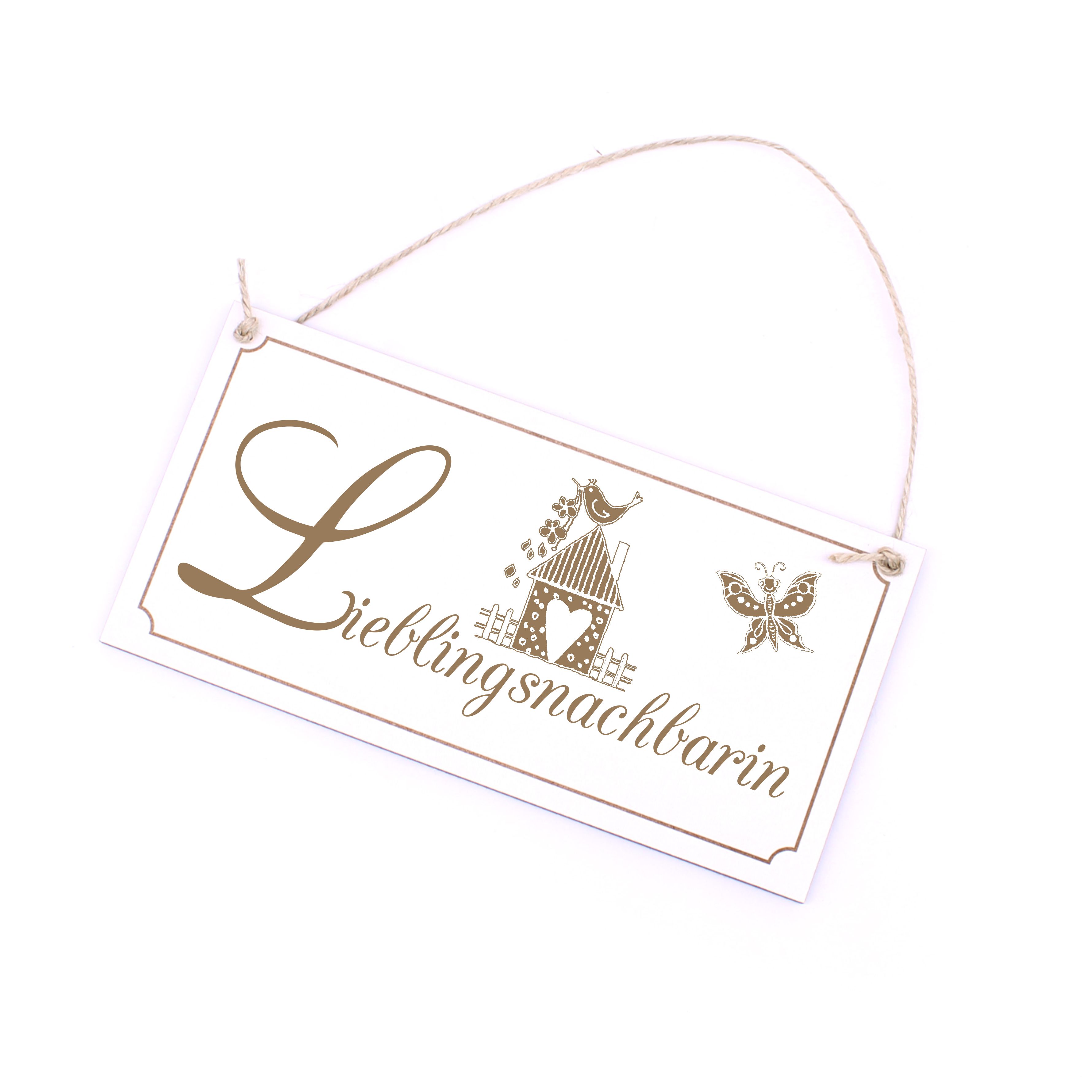 Lieblingsnachbarin Schild Holzschild weiß mit Gravur Nachbarschaft Dekoschild 20 x 10 cm
