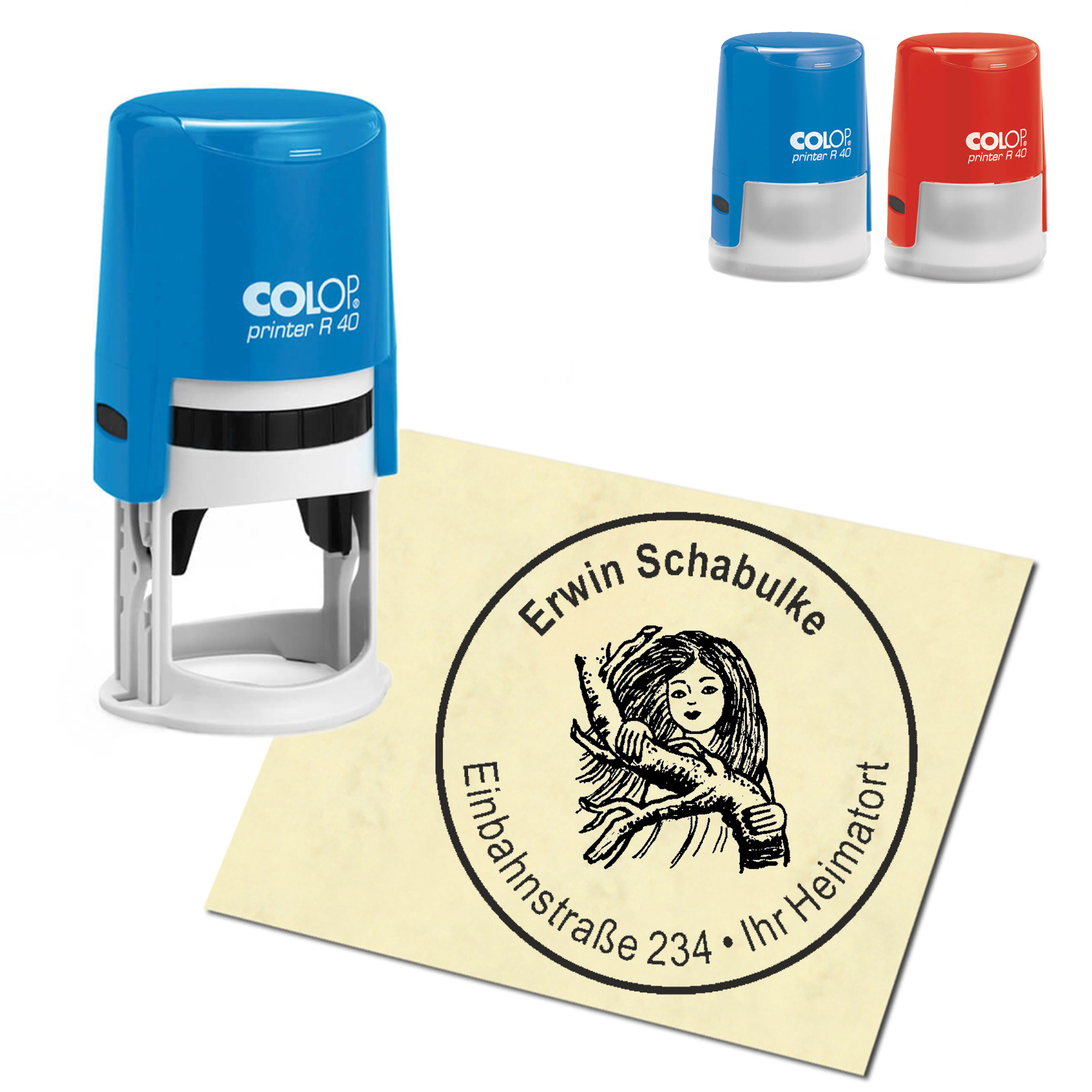 Stempel Adressstempel personalisiert - Waldelfe - rund &empty; 40mm