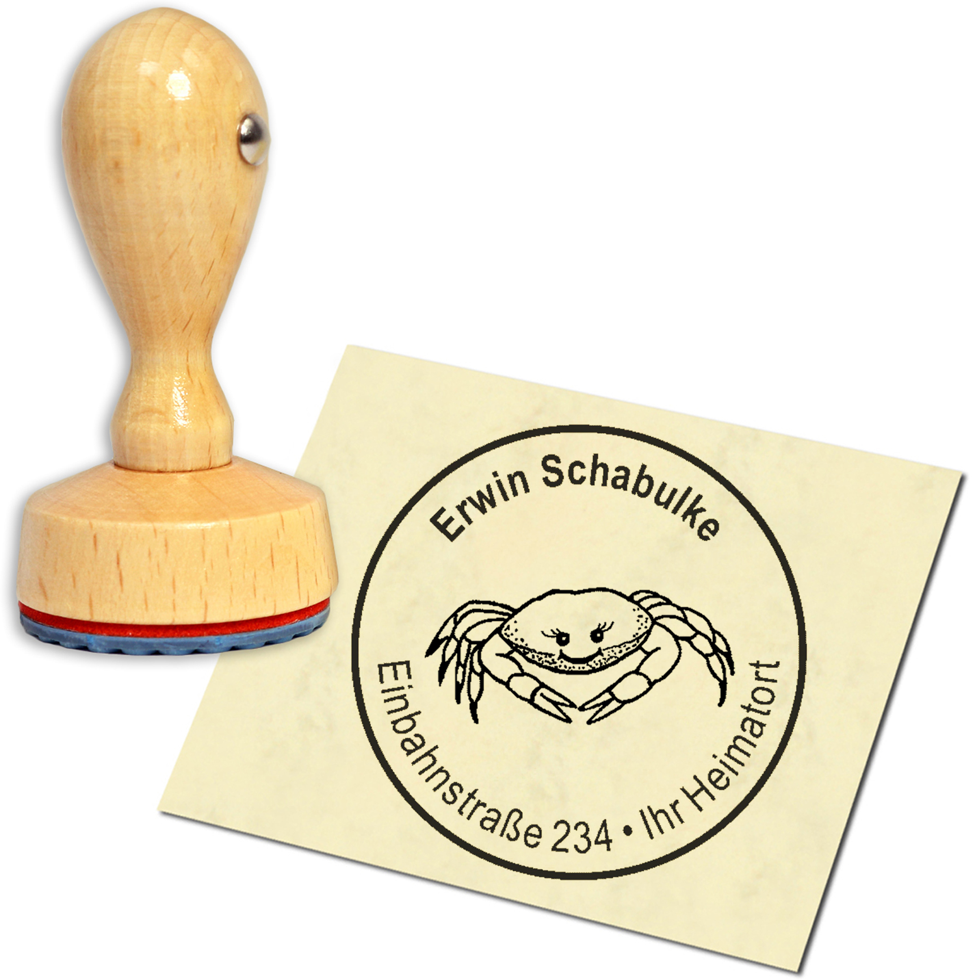 Stempel Adressstempel Holzstempel - niedlicher Krebs - rund 40mm