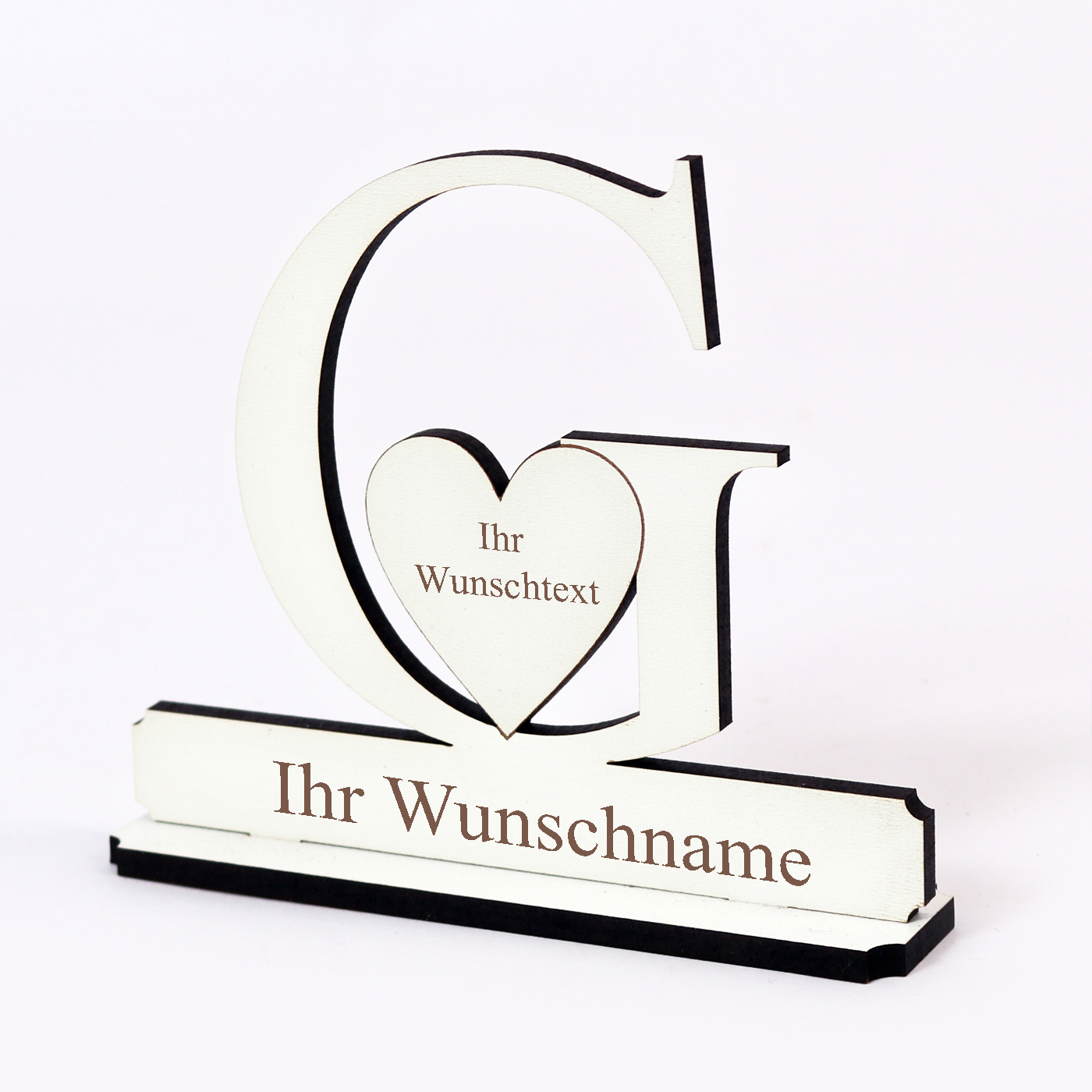 Buchstabe G mit Herz - Name und Wunschgravur - Schild zum Hinstellen