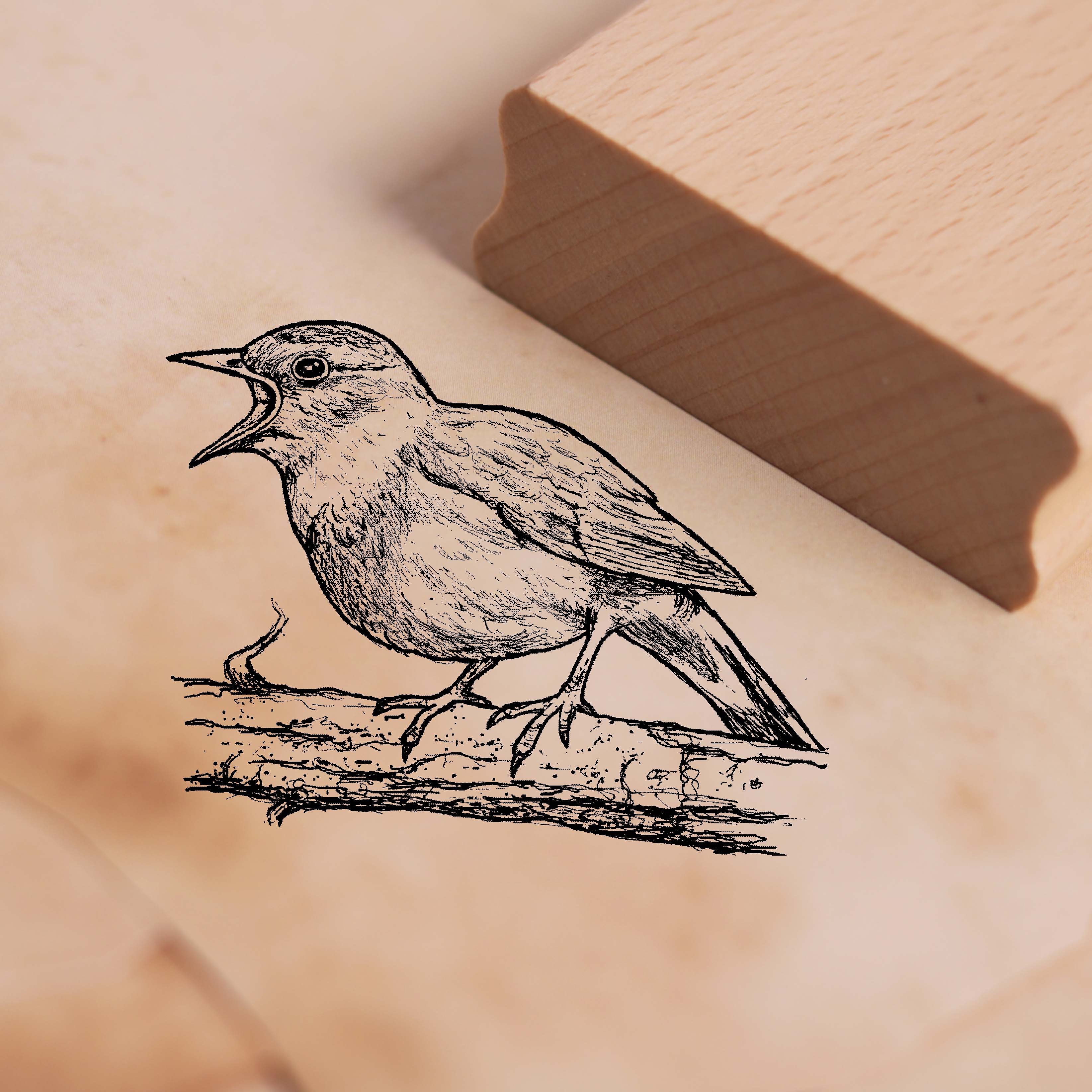 Motivstempel Nachtigall - Vogel Stempel Holzstempel 47 x 38 mm