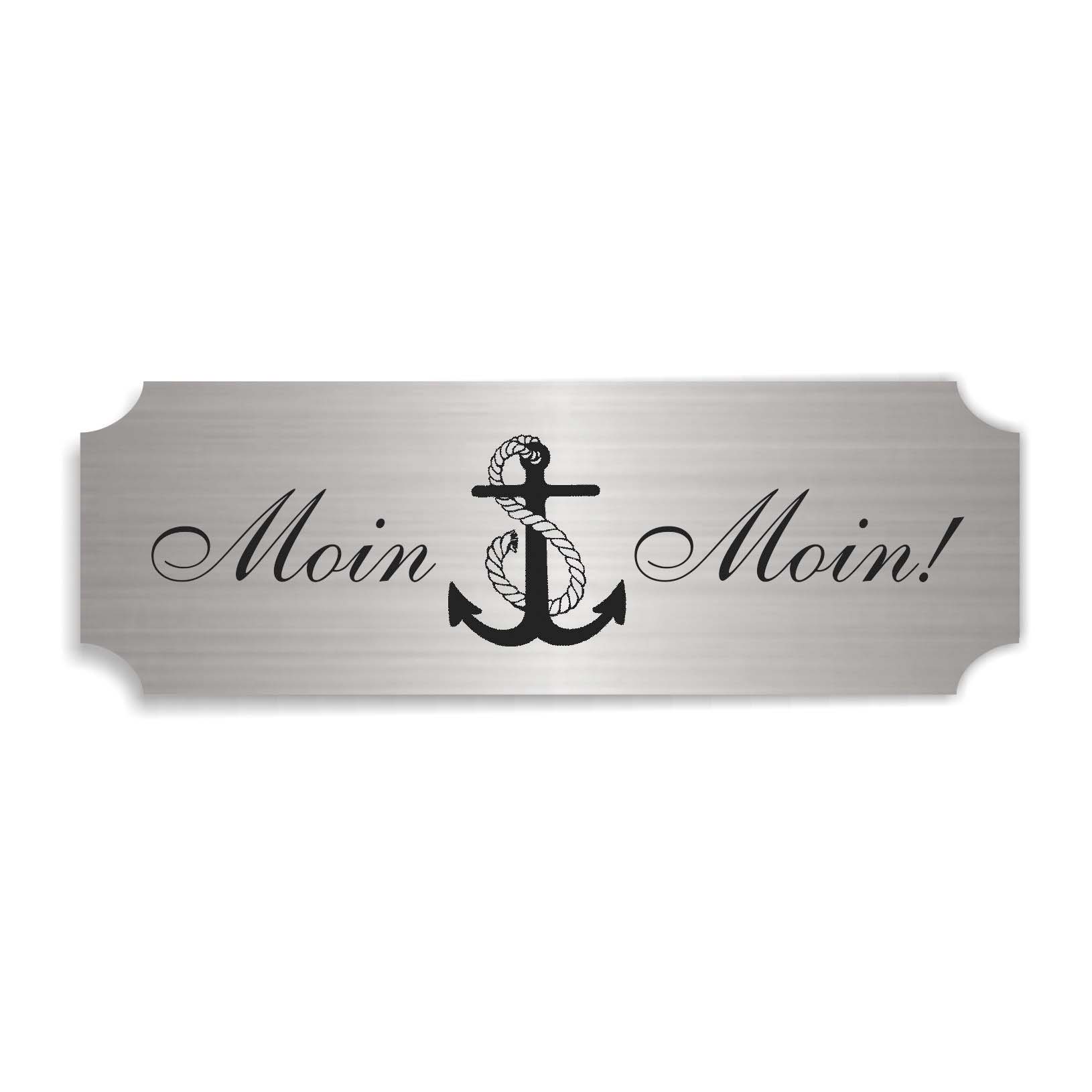 Schild « MOIN MOIN » selbstklebend - Aluminium Look - silber