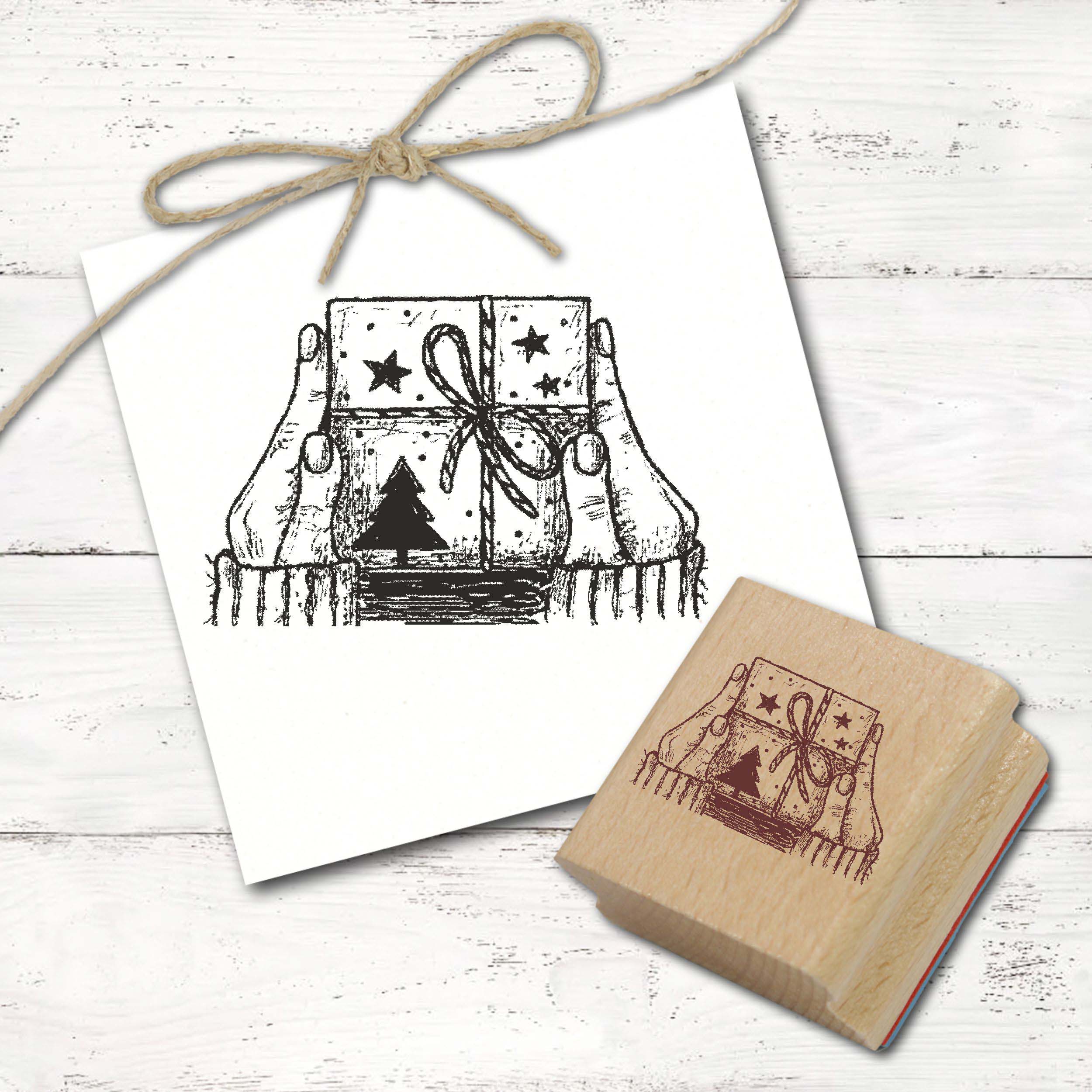 Motivstempel Weihnachtsgeschenk Tanne Sterne Stempel Weihnachten Holzstempel 58 mm x 38 mm