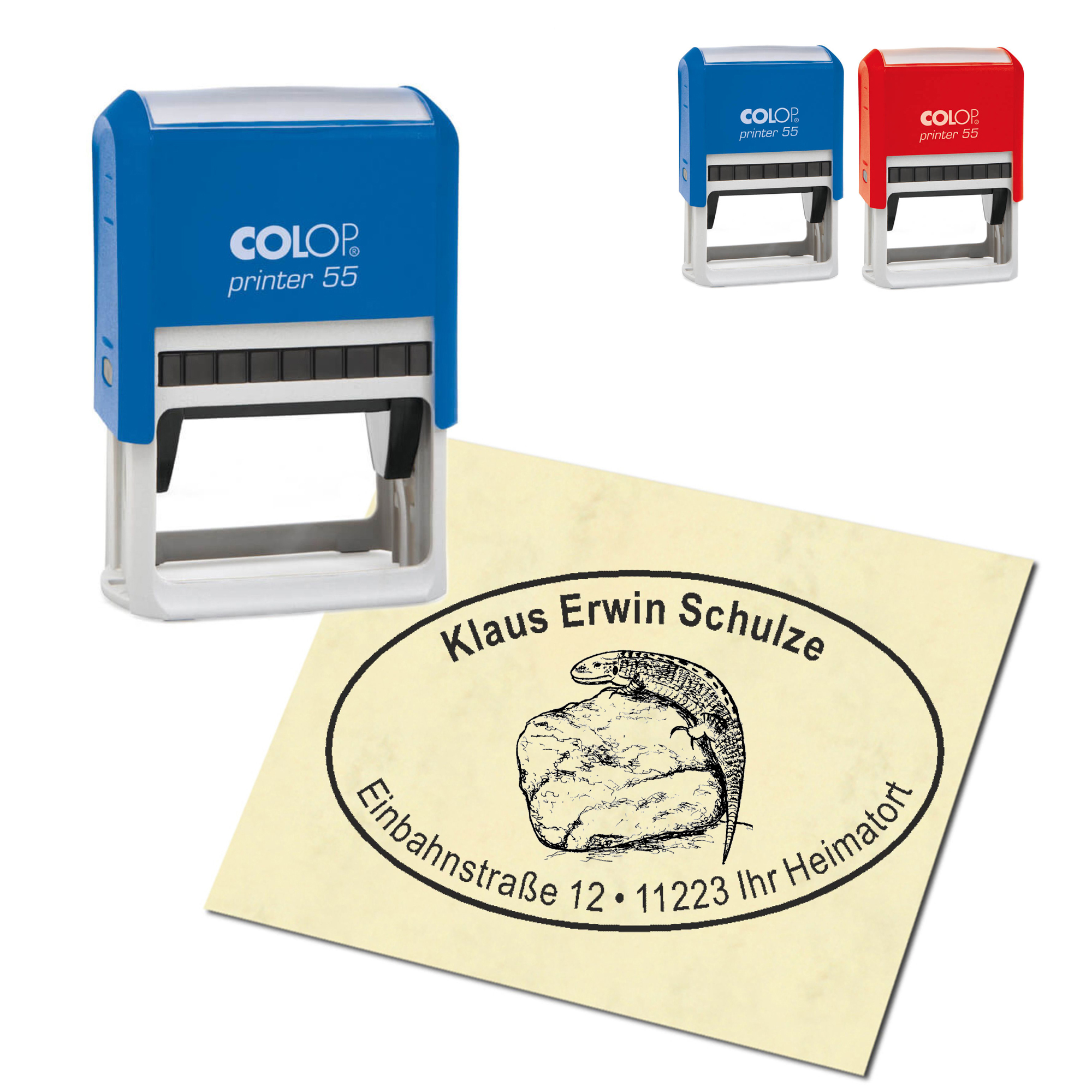 Adressstempel personalisiert Stempel - Zauneidechse auf Stein - oval 59 x 39 mm