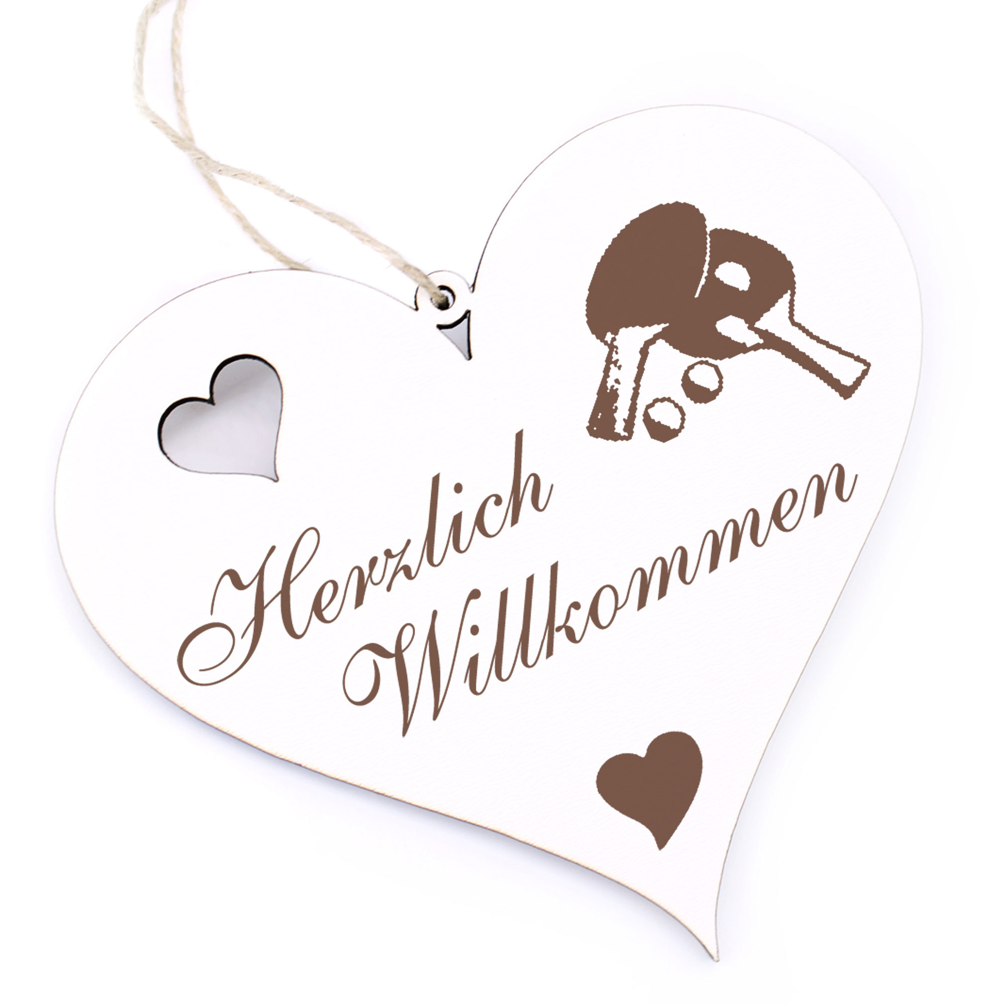 Herzlich Willkommen Schild - Tischtennis - Deko Herz Holz