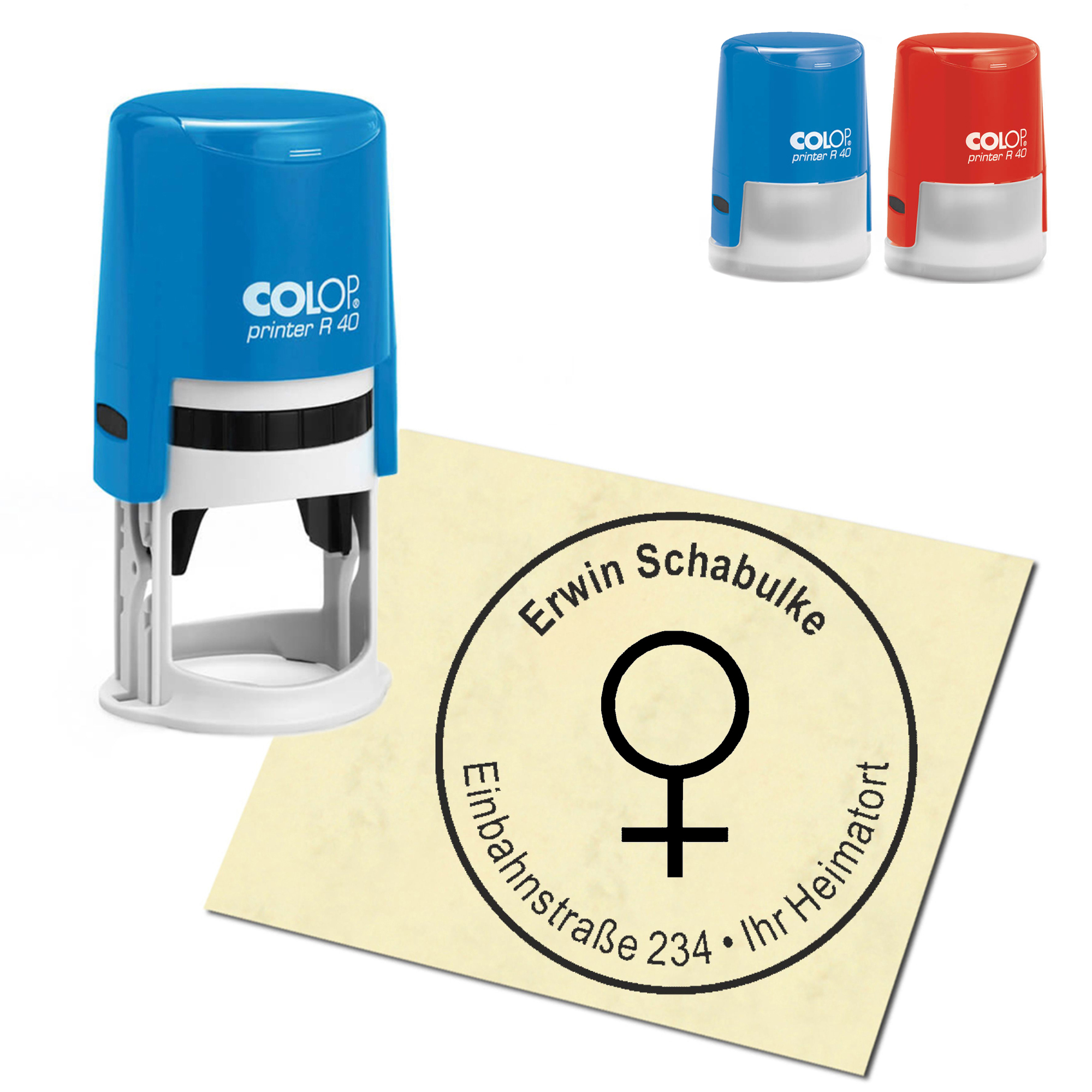 Stempel Adressstempel personalisiert - Frau Symbol - rund &empty; 40mm
