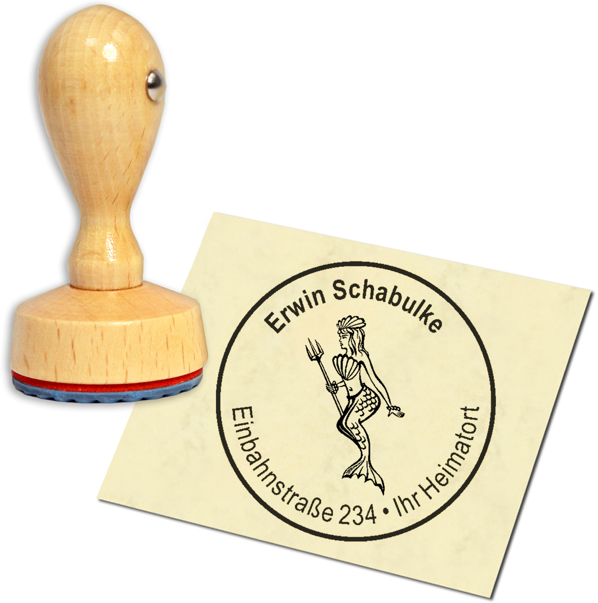Stempel Adressstempel Holzstempel - Meerjungfrau - rund 40mm