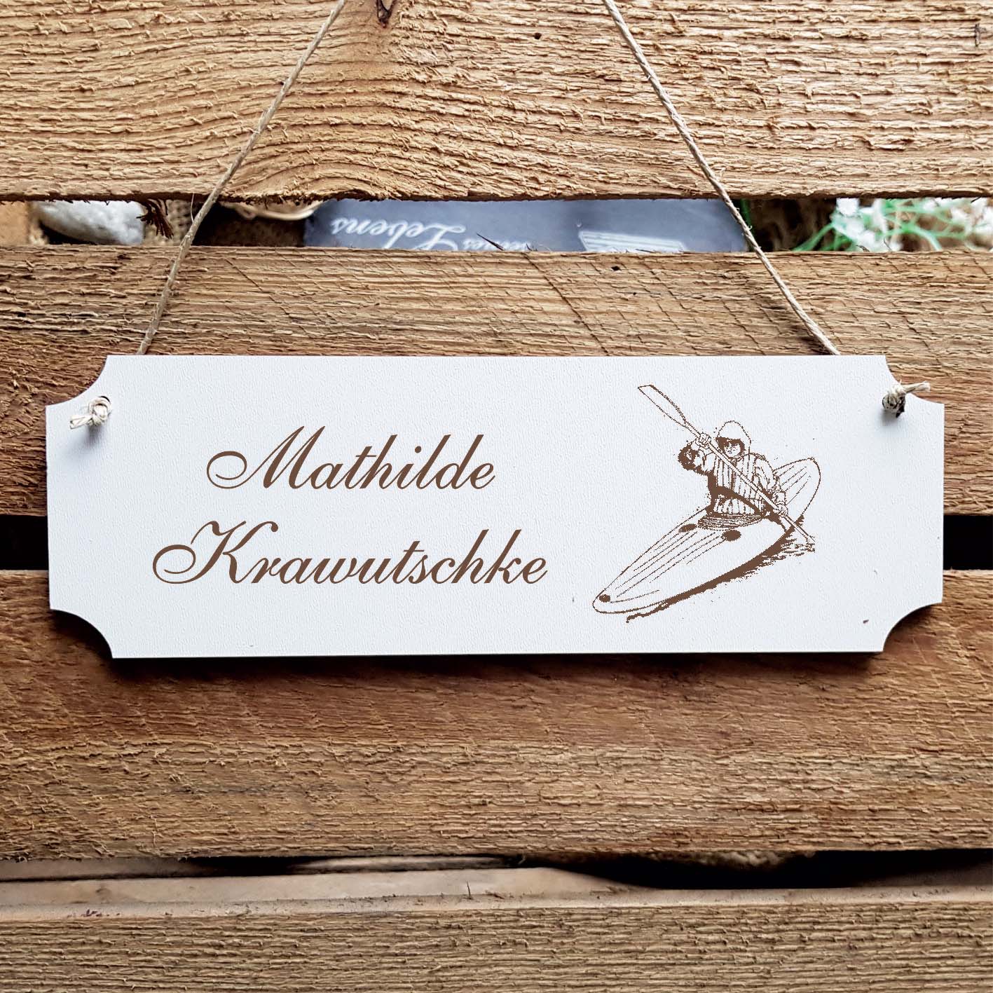 Schild « Kanufahrer » Namensschild Türschild zum Anhängen - 20 x 6,7 cm