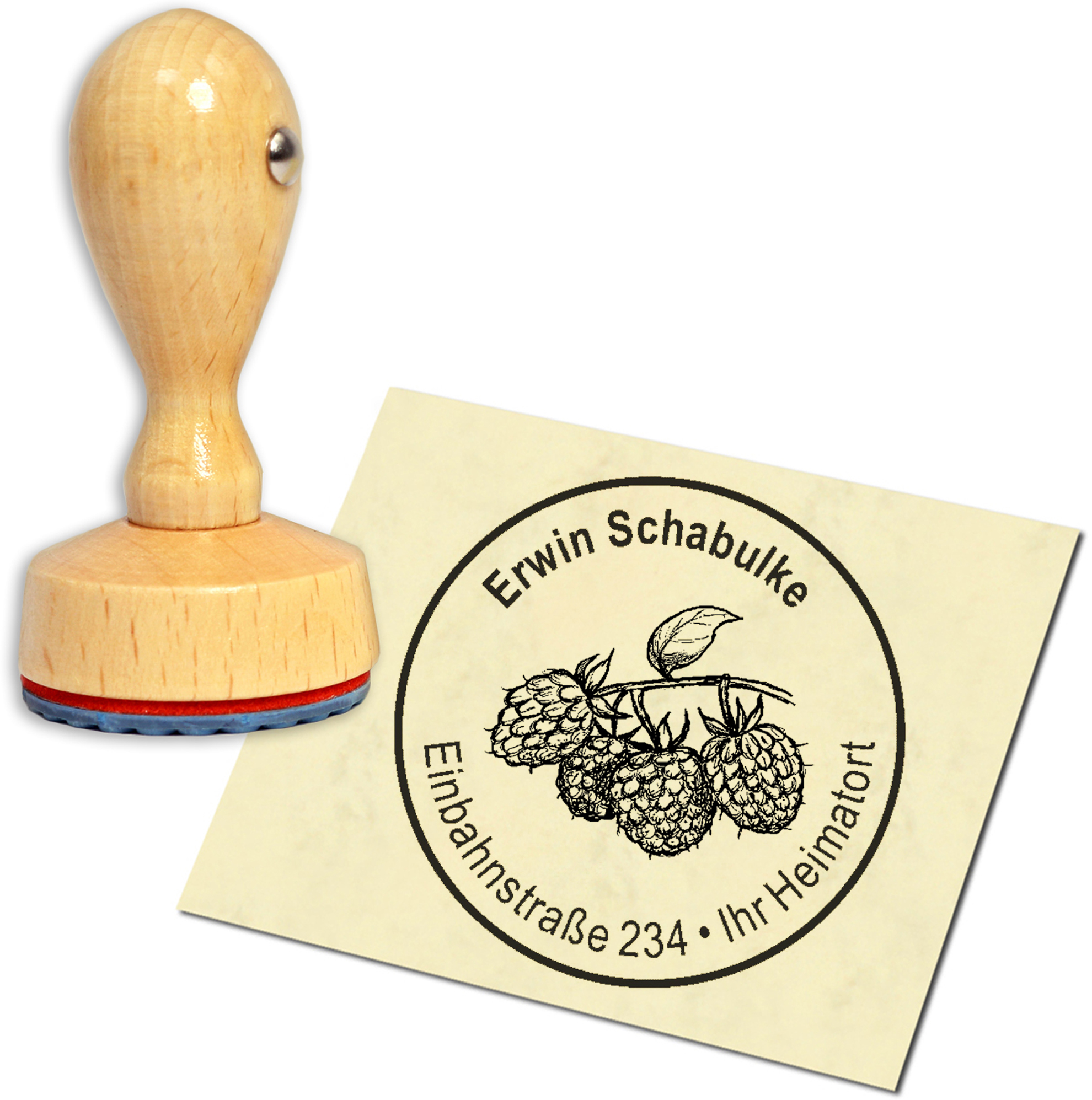 Stempel Adressstempel Holzstempel - Himbeere - rund 40mm