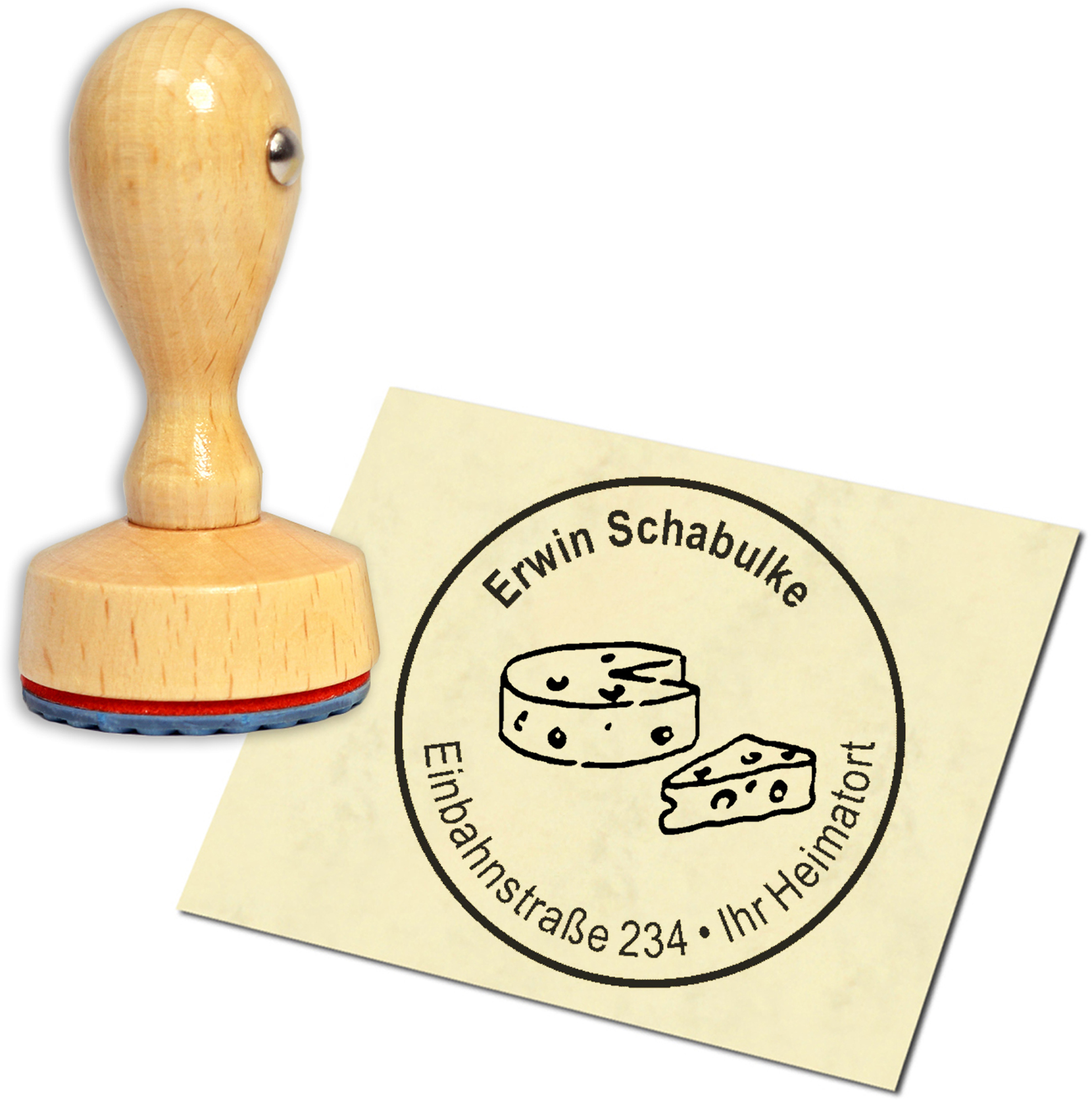Stempel Adressstempel Holzstempel - Käse - rund 40mm