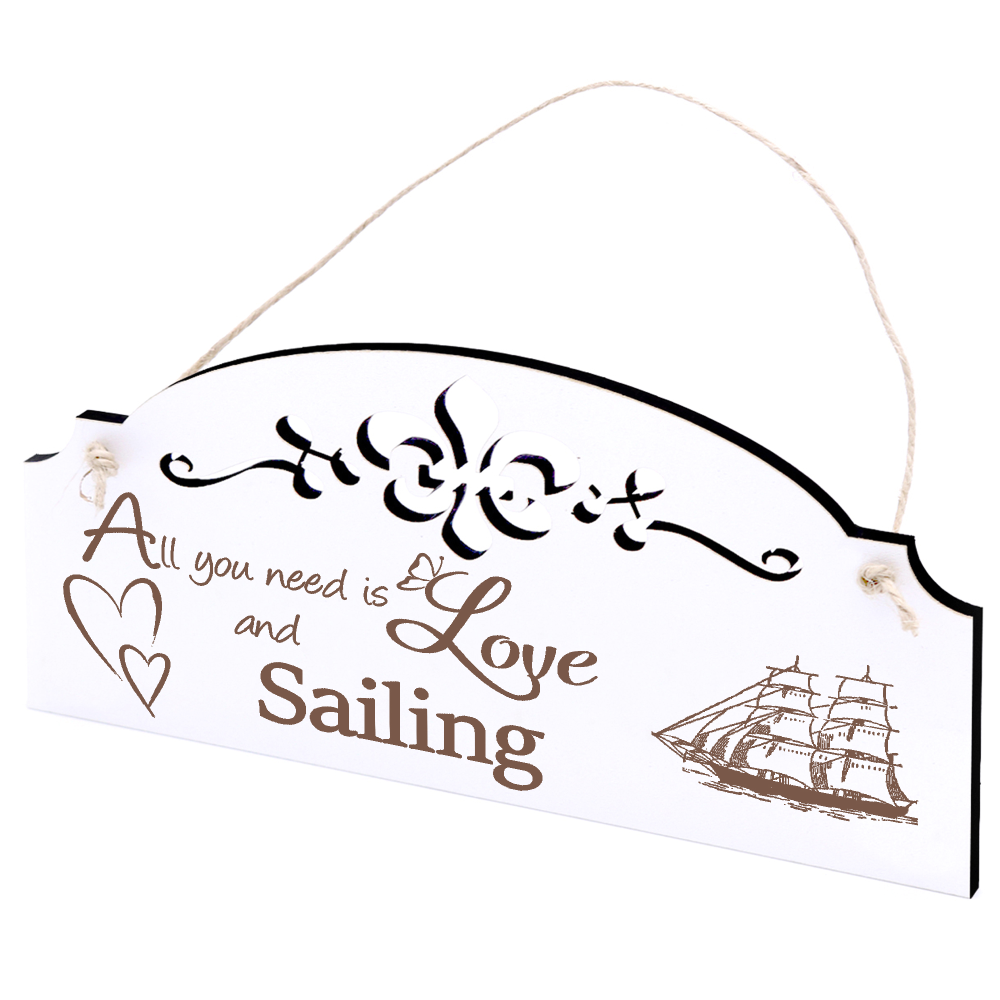 Schild Zweimaster Deko 20x10cm - All you need is Love and Sailing - Holz