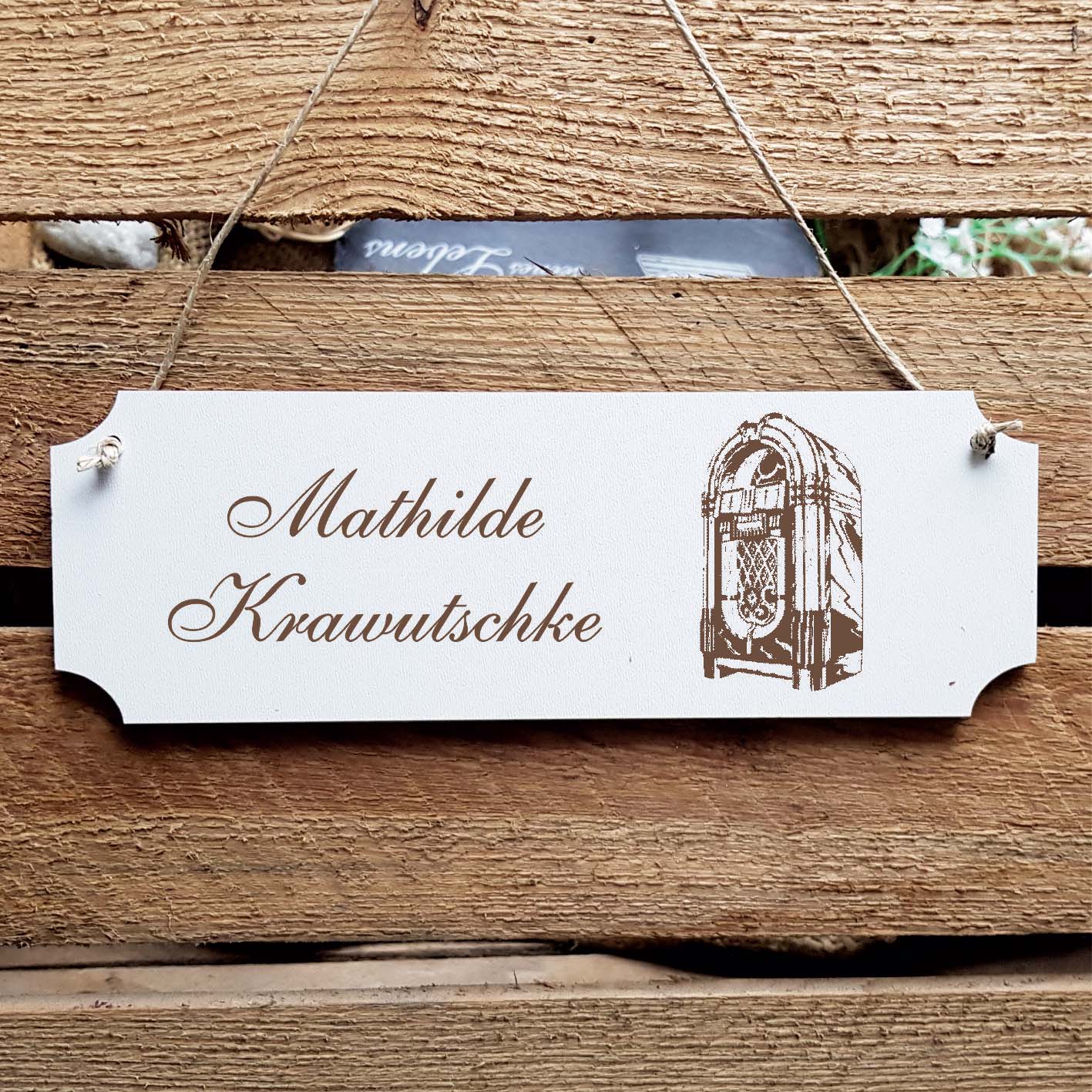 Schild « Jukebox » Namensschild Türschild zum Anhängen - 20 x 6,7 cm