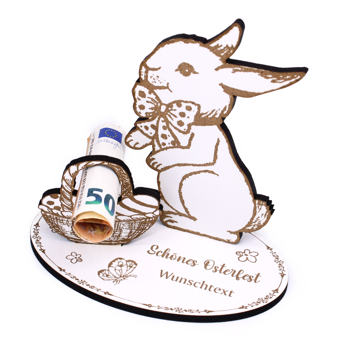 Geldgeschenk Osterhase mit Osterkörbchen - inkl. Wunschtext - Schild für Geld