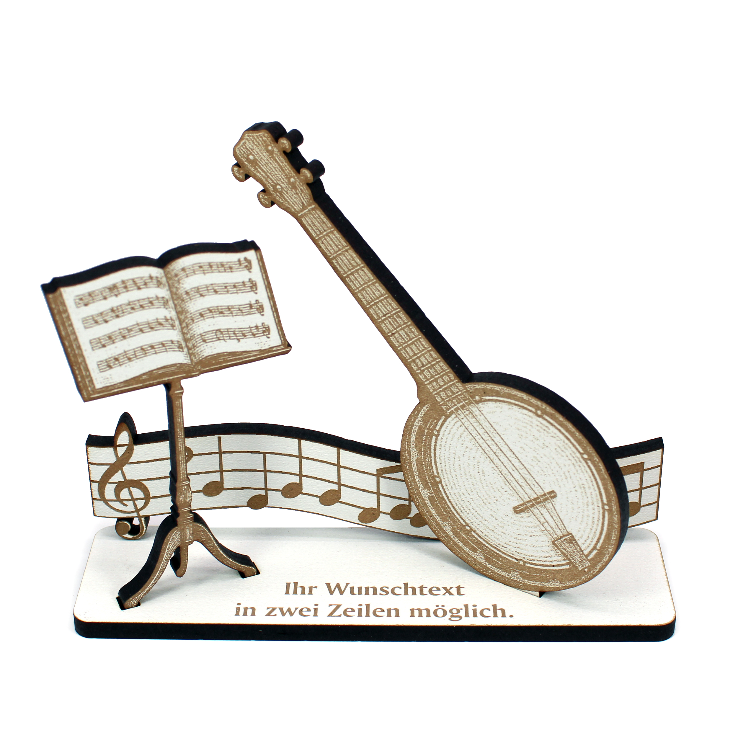 Dekoaufsteller Banjo – Geschenk für Musiker mit Wunschtext - Banjospieler & Banjospielerin  –  Geldgeschenk