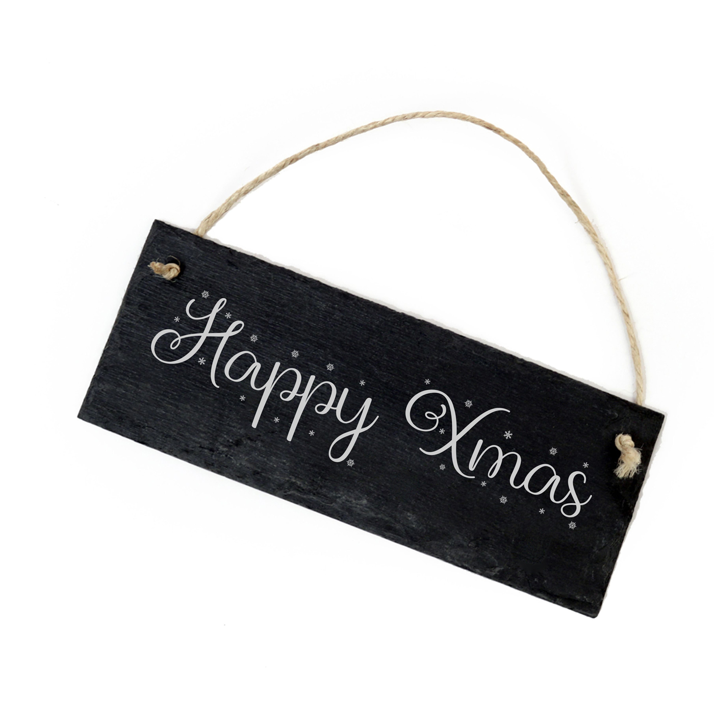 Schiefertafel Happy Xmas - Schild Schneeflocken Motiv 22x8 cm