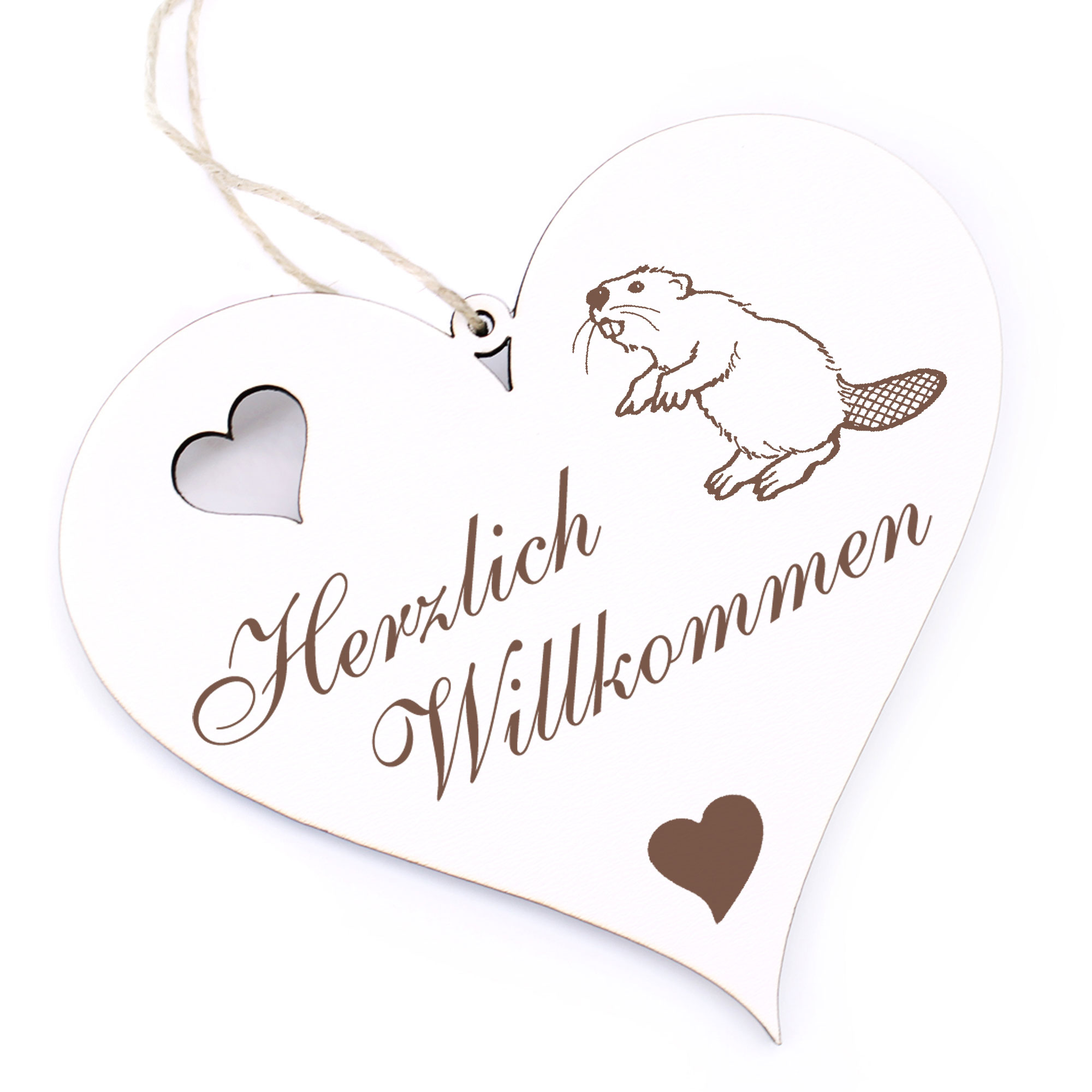 Herzlich Willkommen Schild - niedlicher Biber - Deko Herz Holz