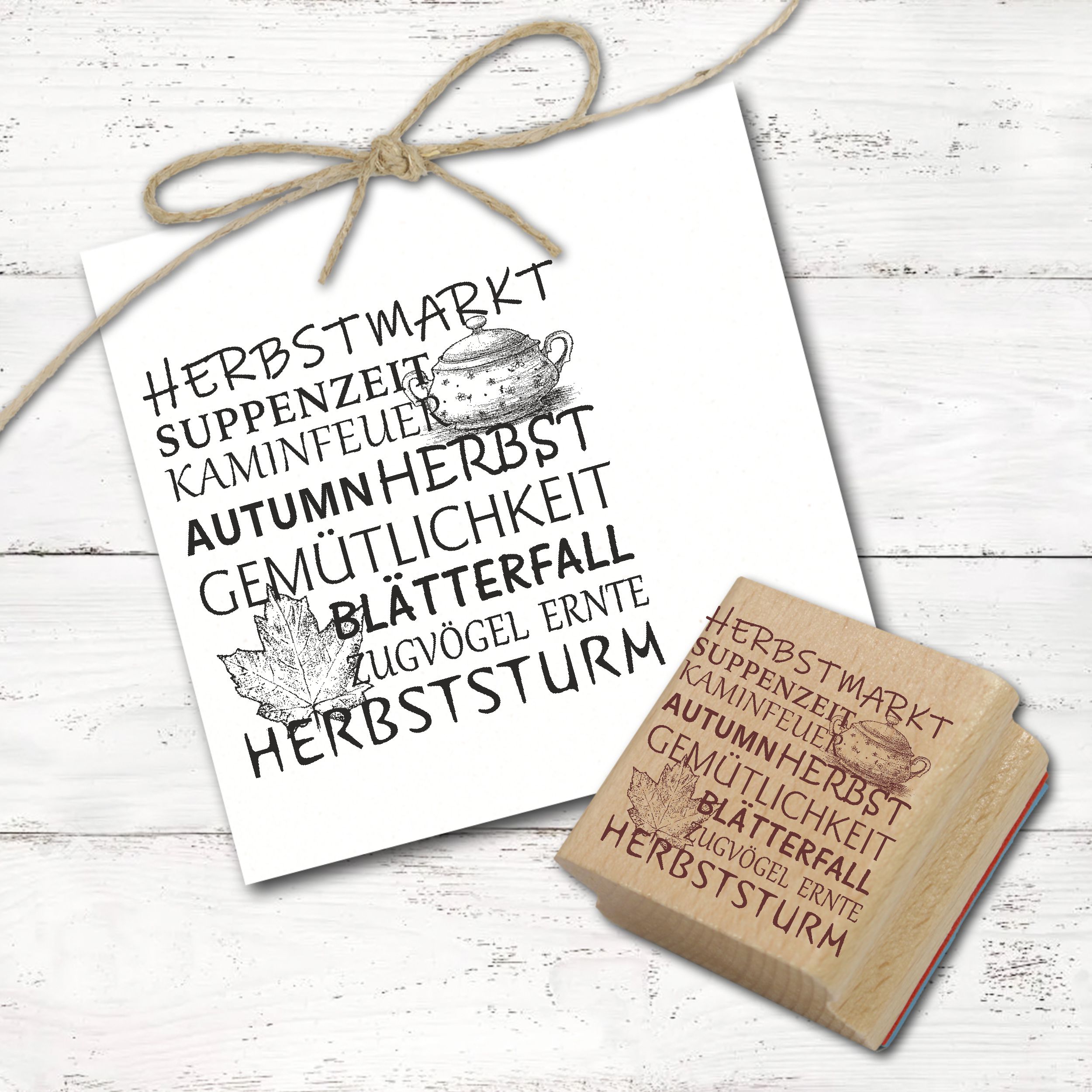 Motivstempel Herbst - Herbstmarkt Ernte Gemütlichkeit - Stempel Holzstempel 68 x 68 mm 