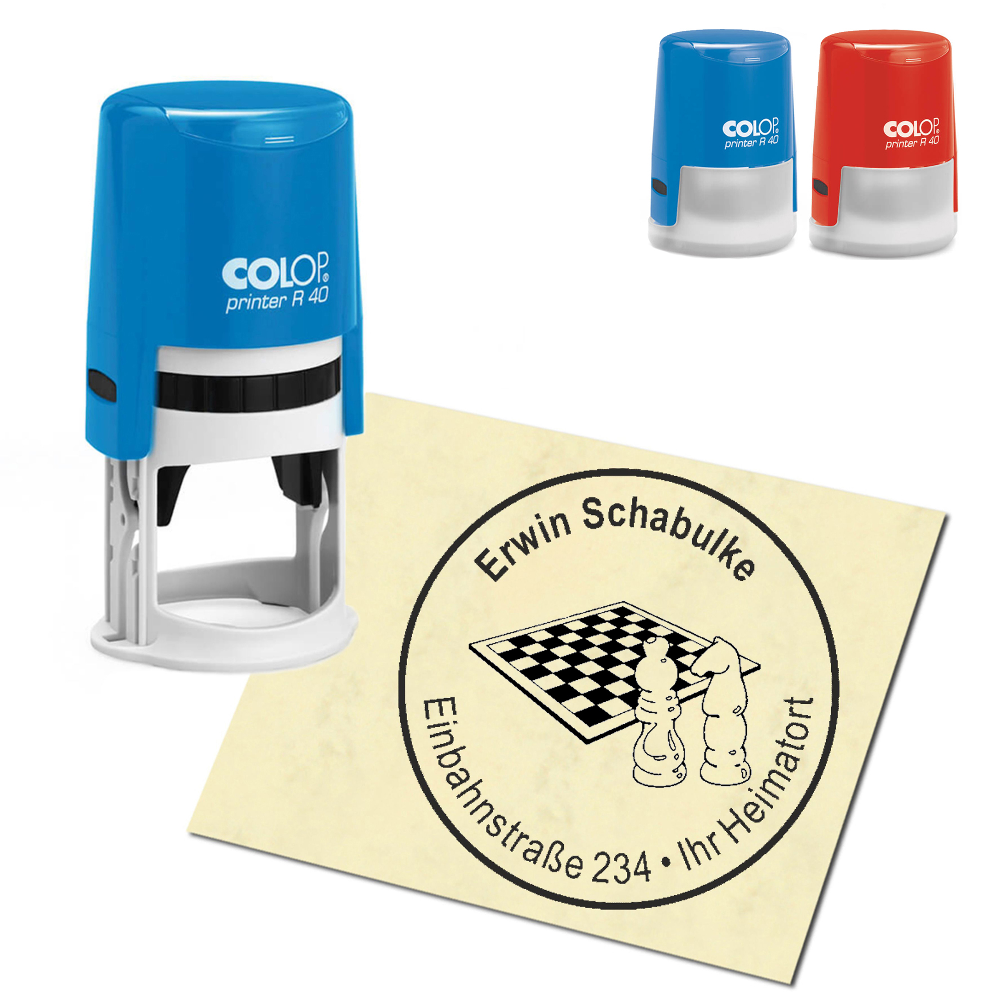 Stempel Adressstempel personalisiert - Schach - rund &empty; 40mm