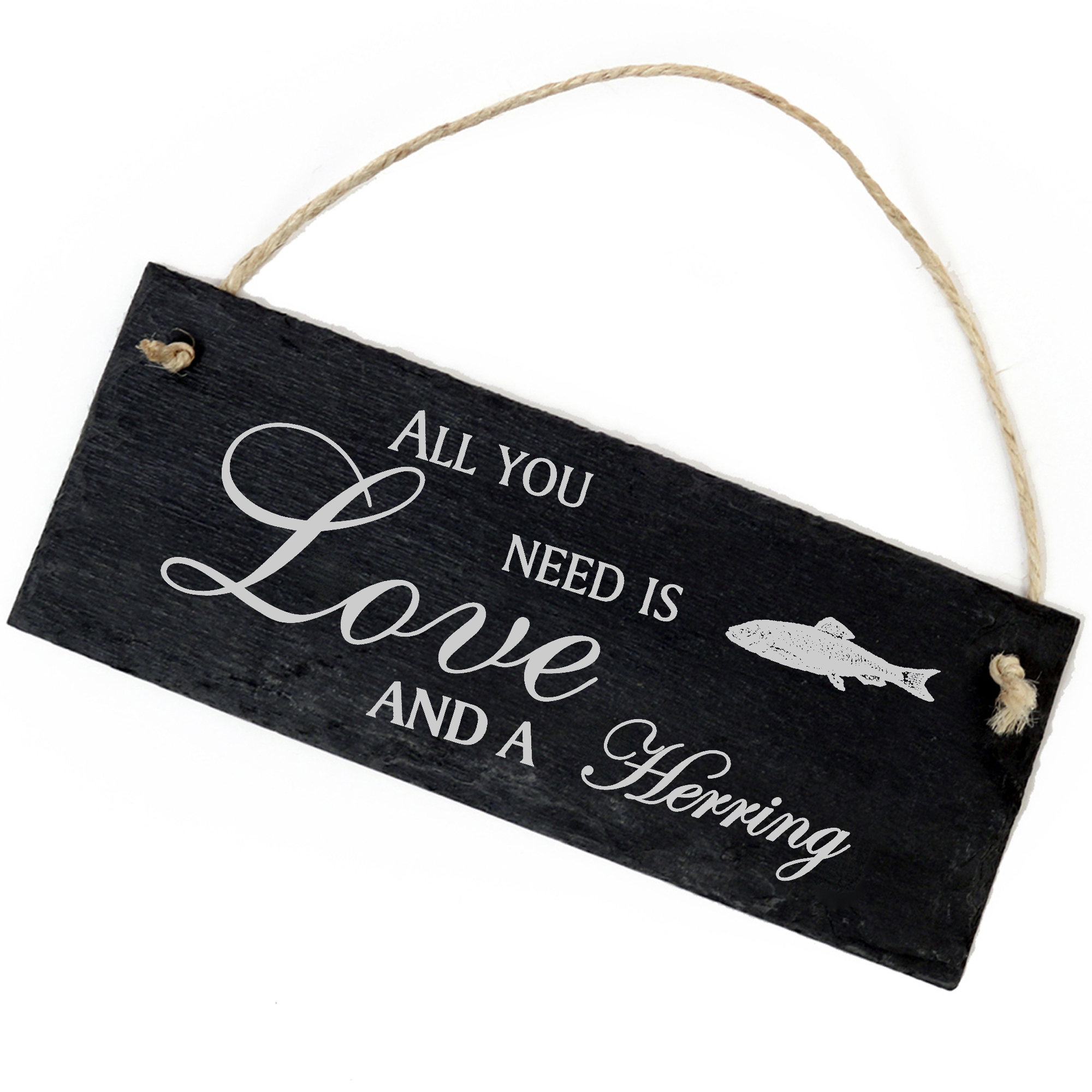 Schiefertafel Deko Hering Schild 22 x 8 cm - All you need is Love and a Herring