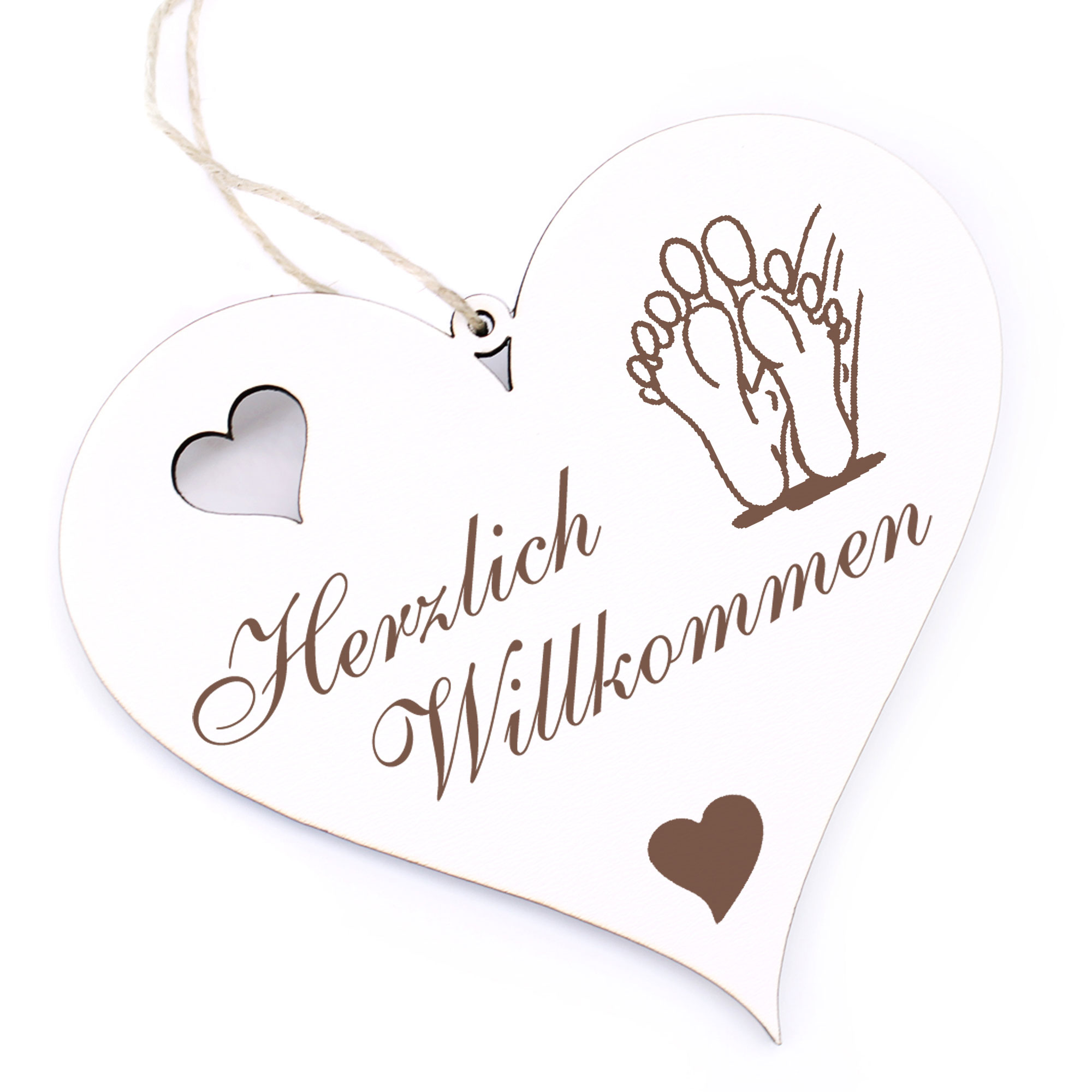 Herzlich Willkommen Schild - Füße - Deko Herz Holz