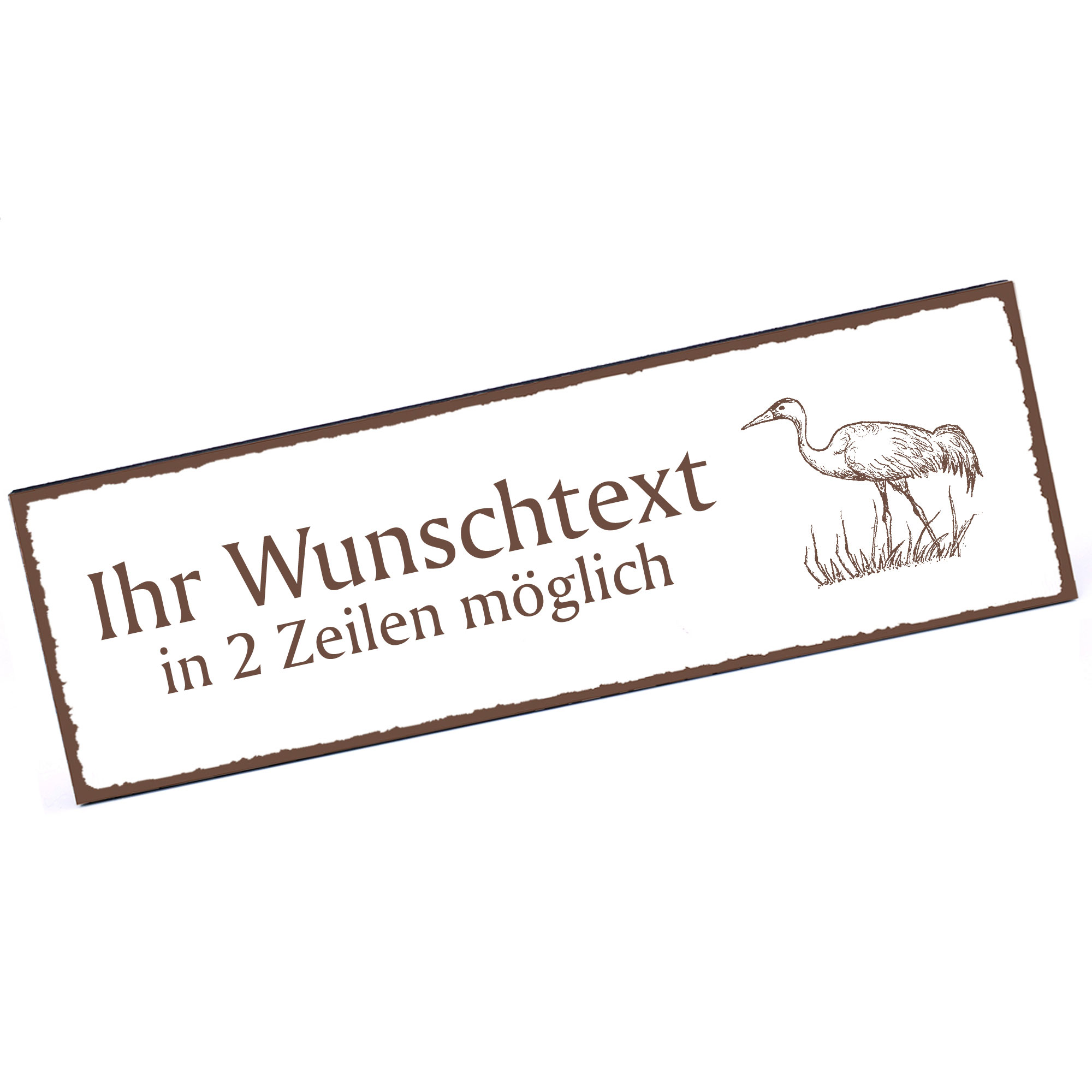 Türschild Kranich auf Wiese  Namensschild personalisiert mit Gravur - 150mm x 50mm - selbstklebend