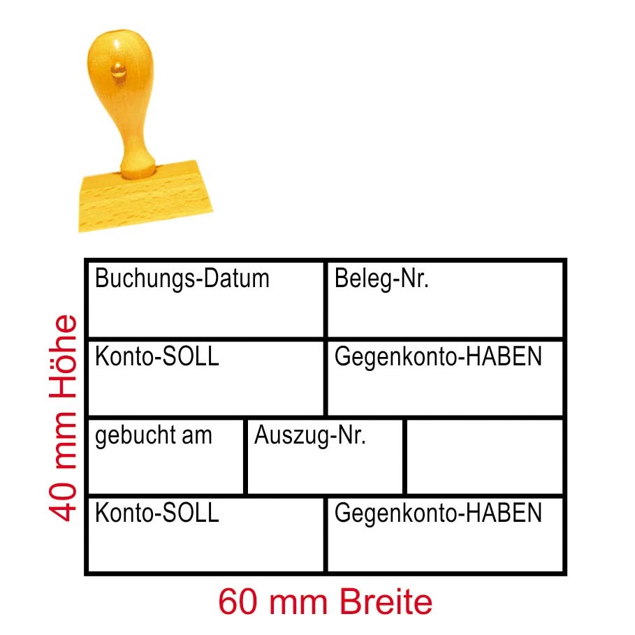 Stempel Buchung - Tabelle Konto Soll Haben Buchungsdatum - 60 x 40 mm